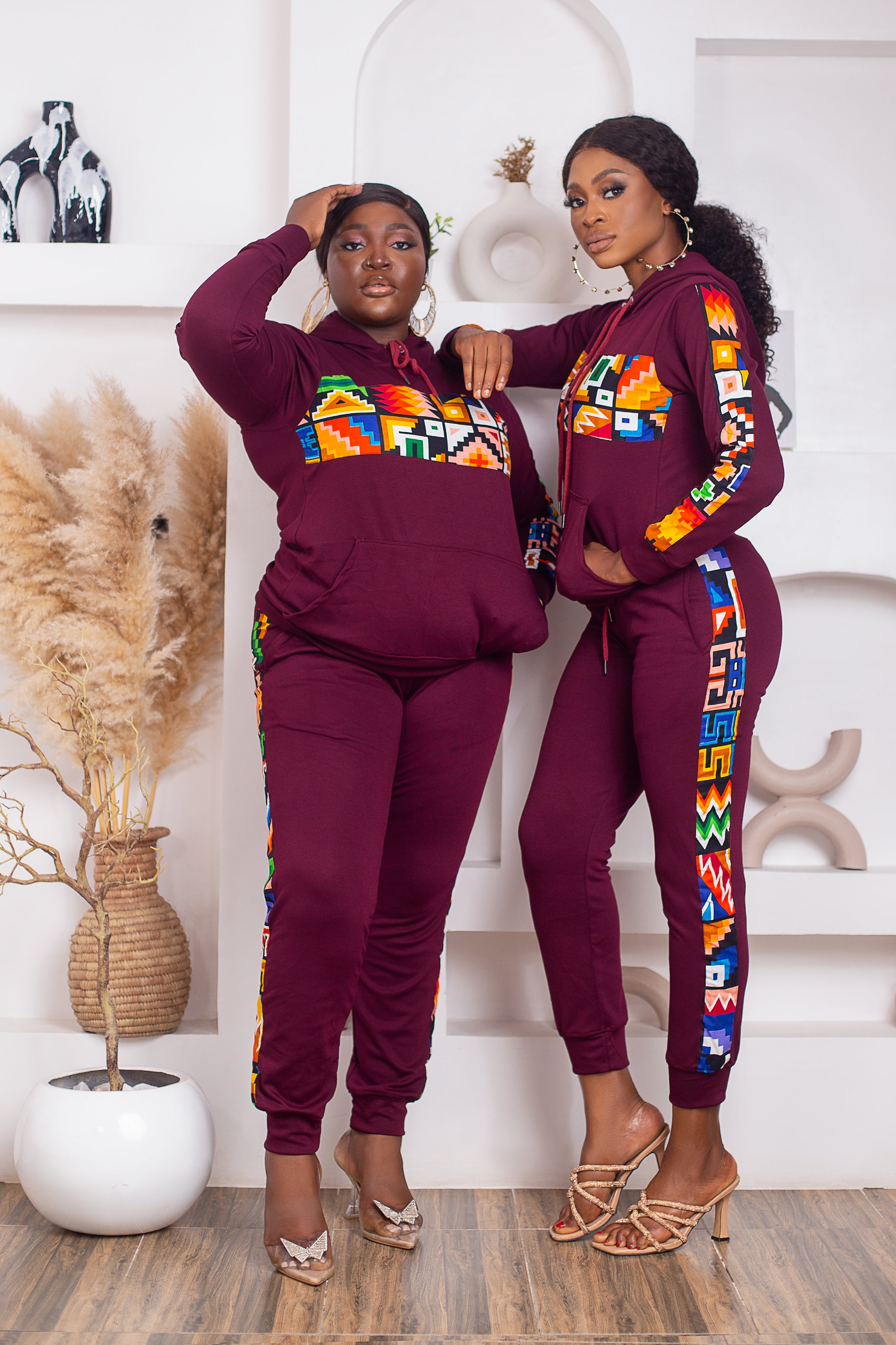 Nala African Print Jogger Set (Wine)