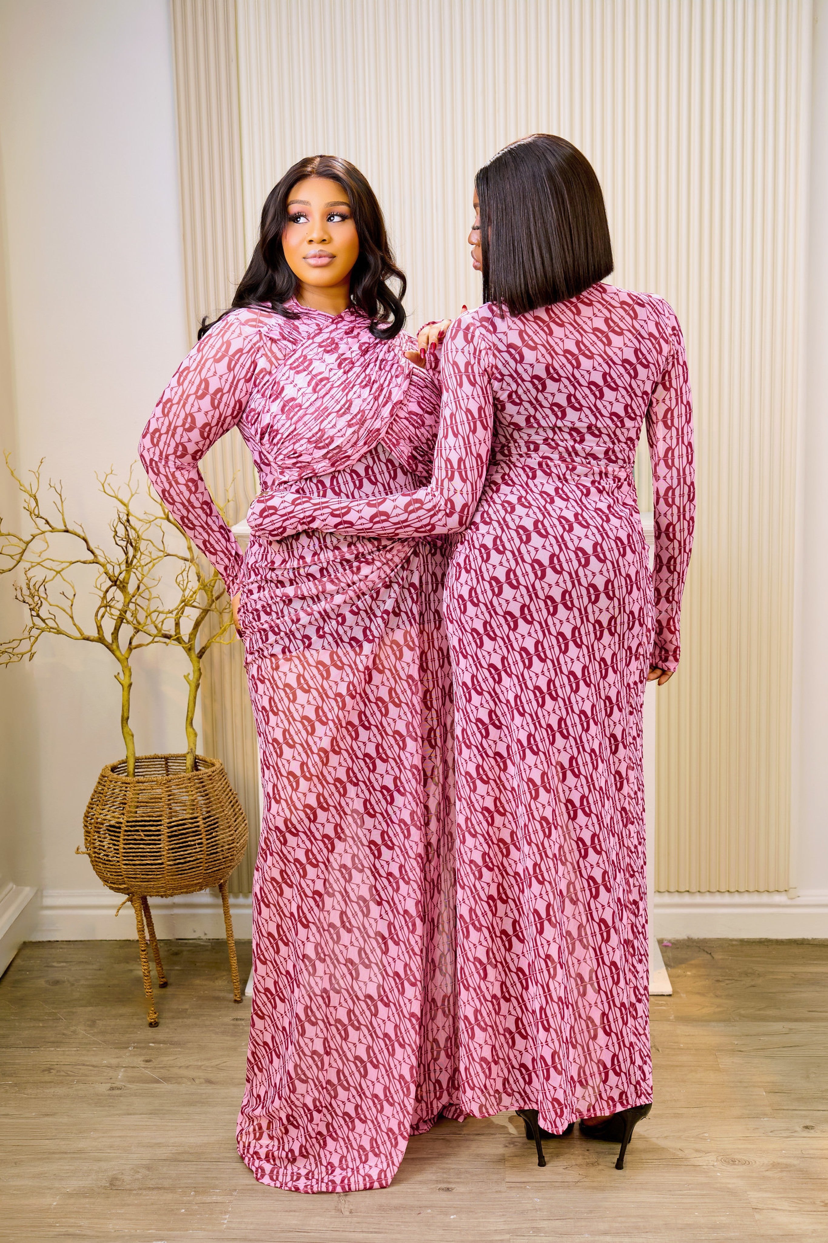 Aadun NK Print Mesh Dress (Pink) NIKI KAY