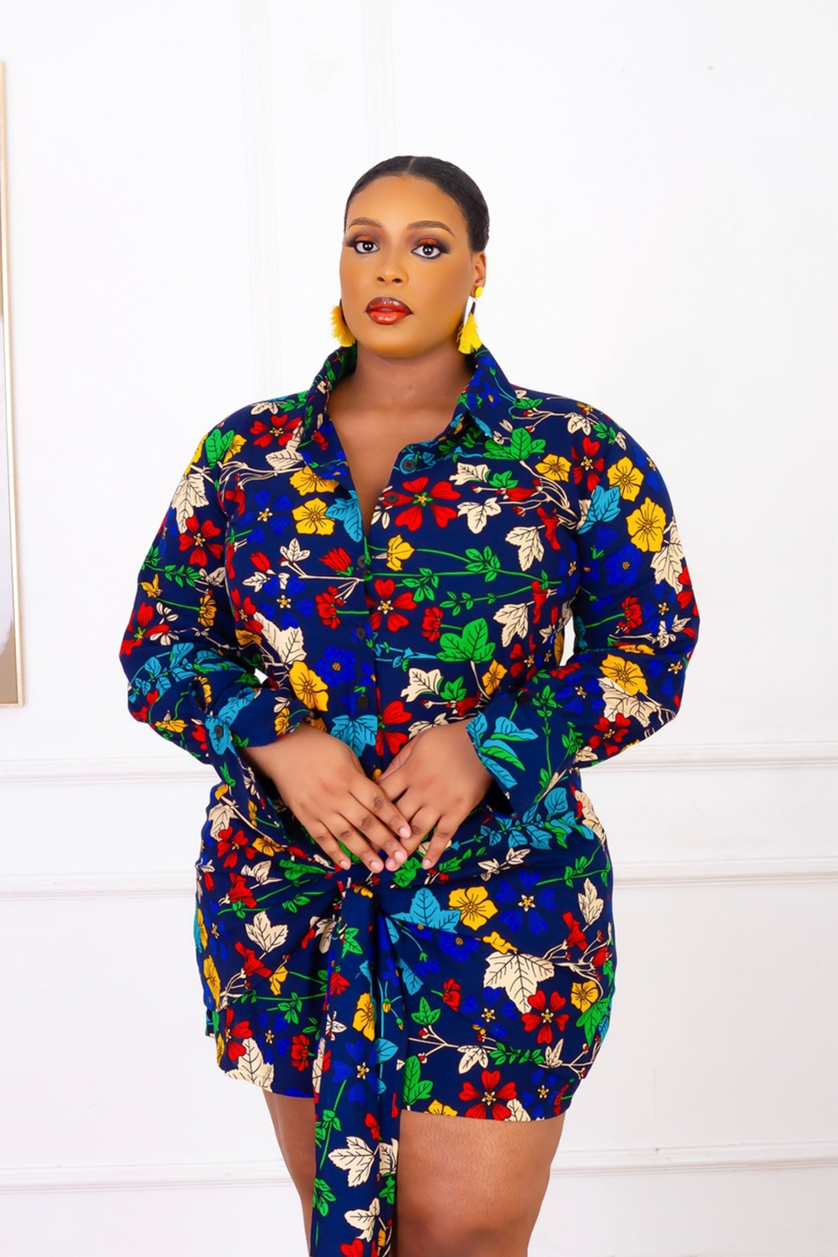 Kayinsola African Print Shirt Dress (Blue Multi) NIKI KAY