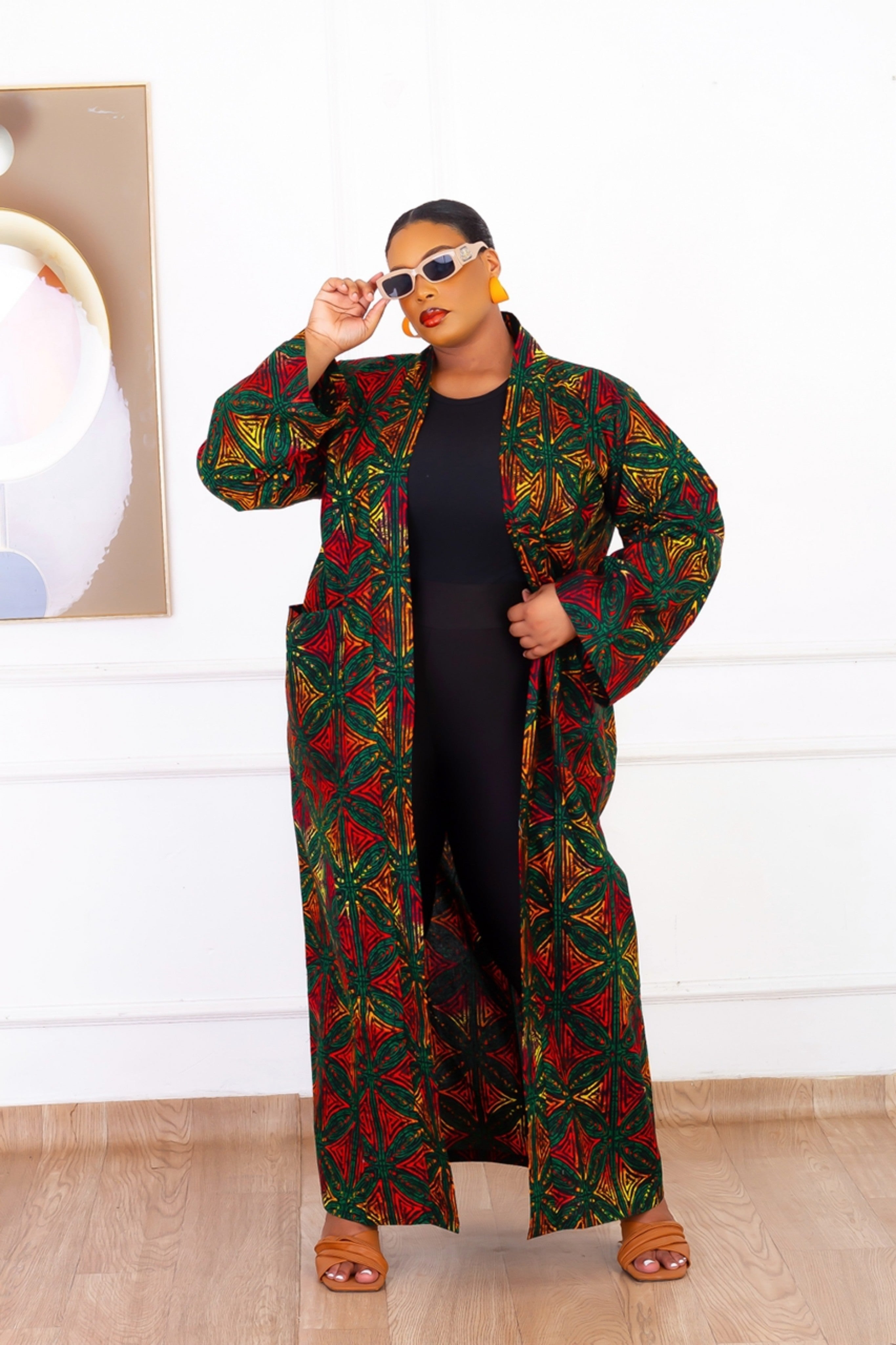 Asha African Print Kimono (Green Multi)