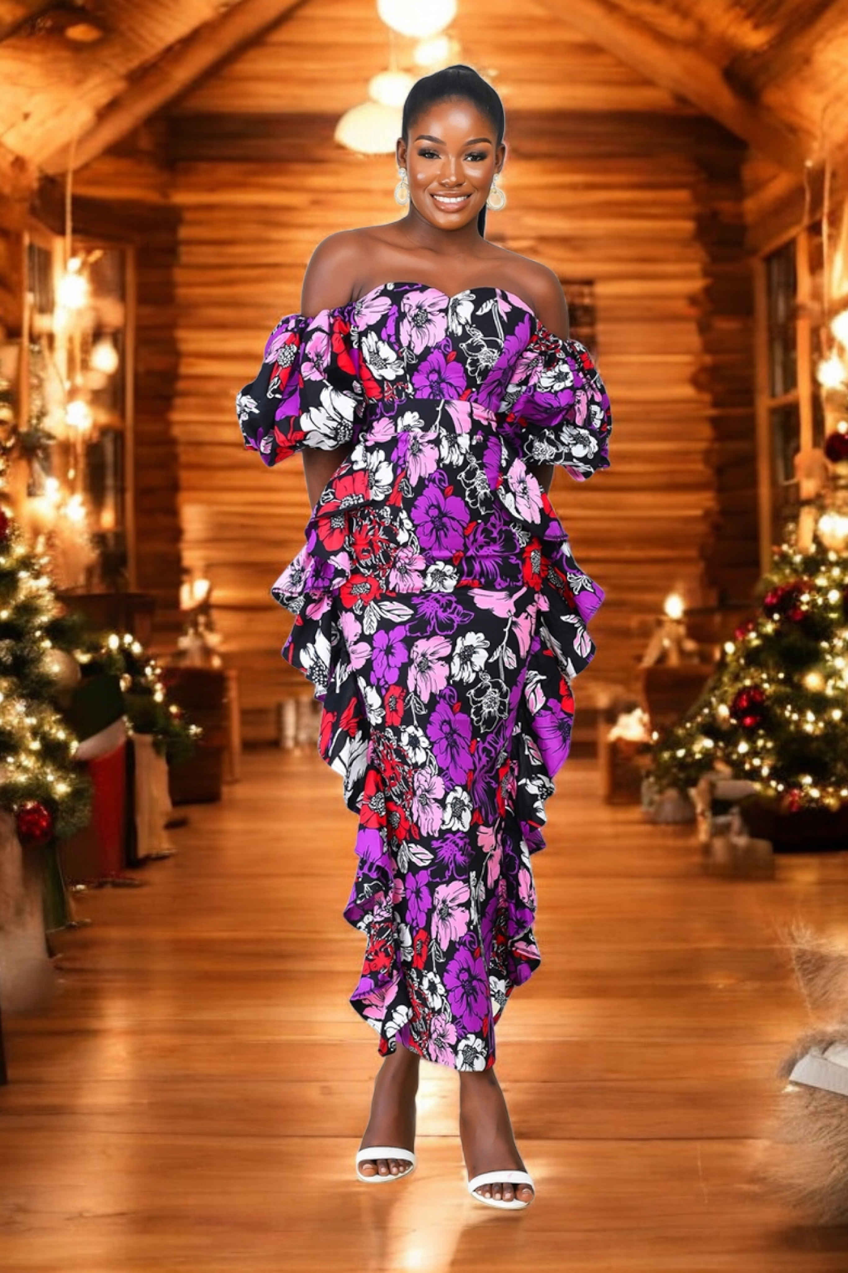 Lewa African Print Dress (Purple)