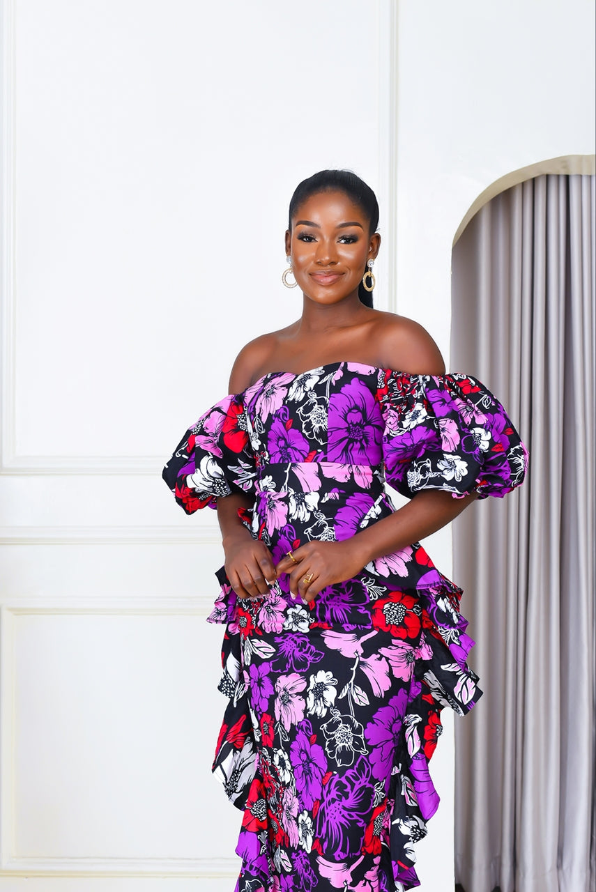 Lewa African Print Dress (Purple) NIKI KAY