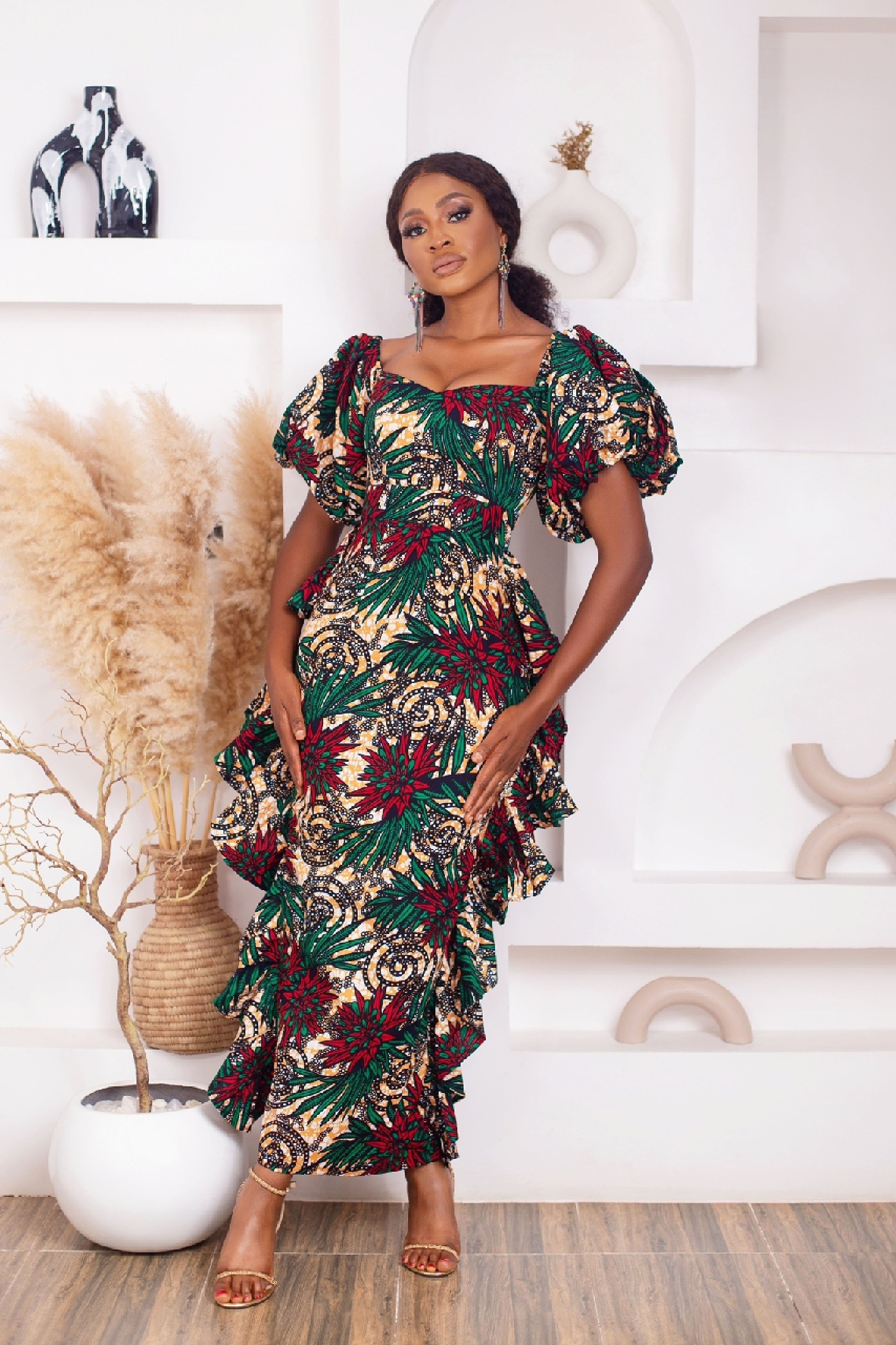 Lewa African Print Dress (Green)
