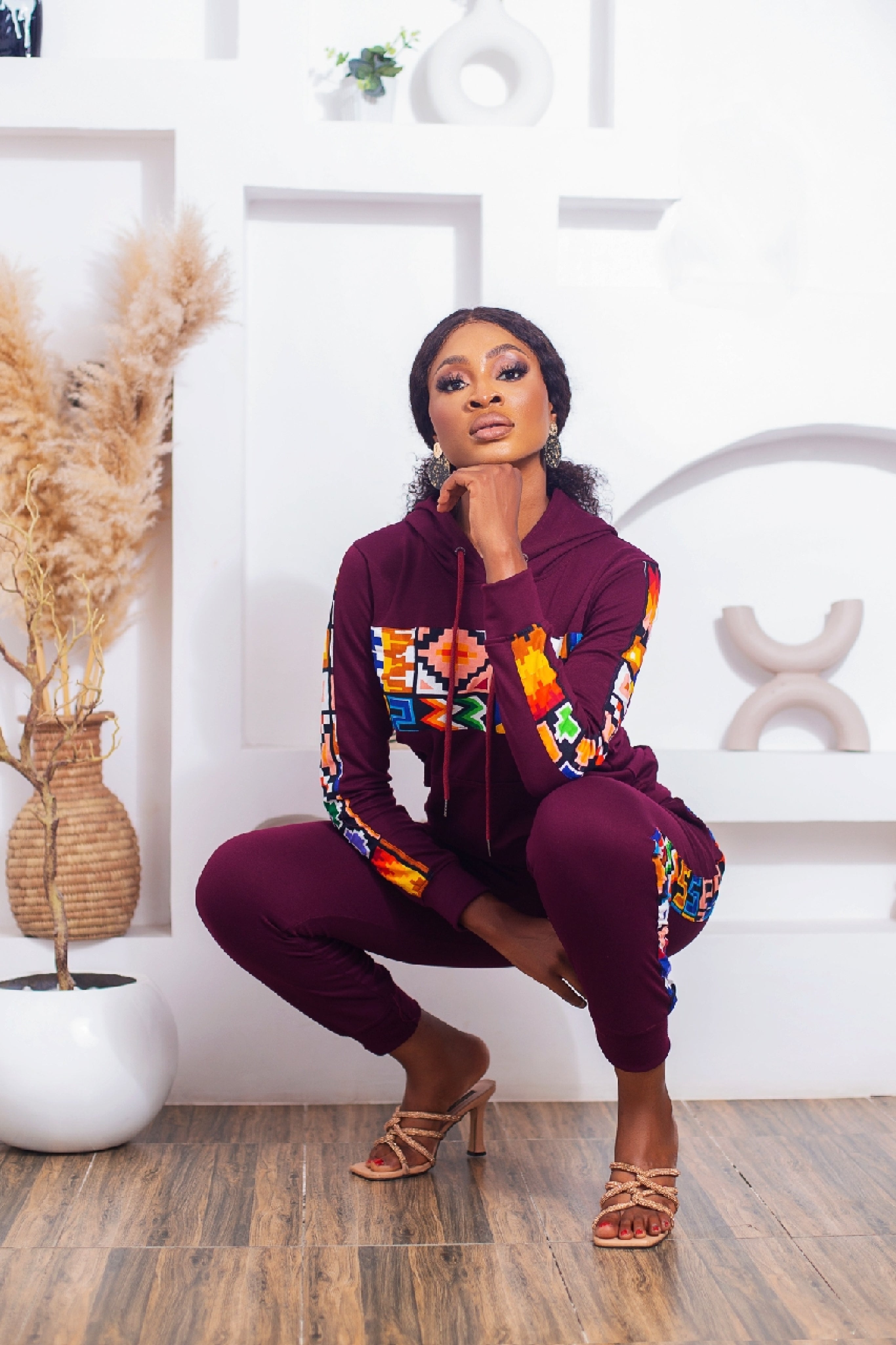 Nala African Print Jogger Set (Wine) NIKI KAY