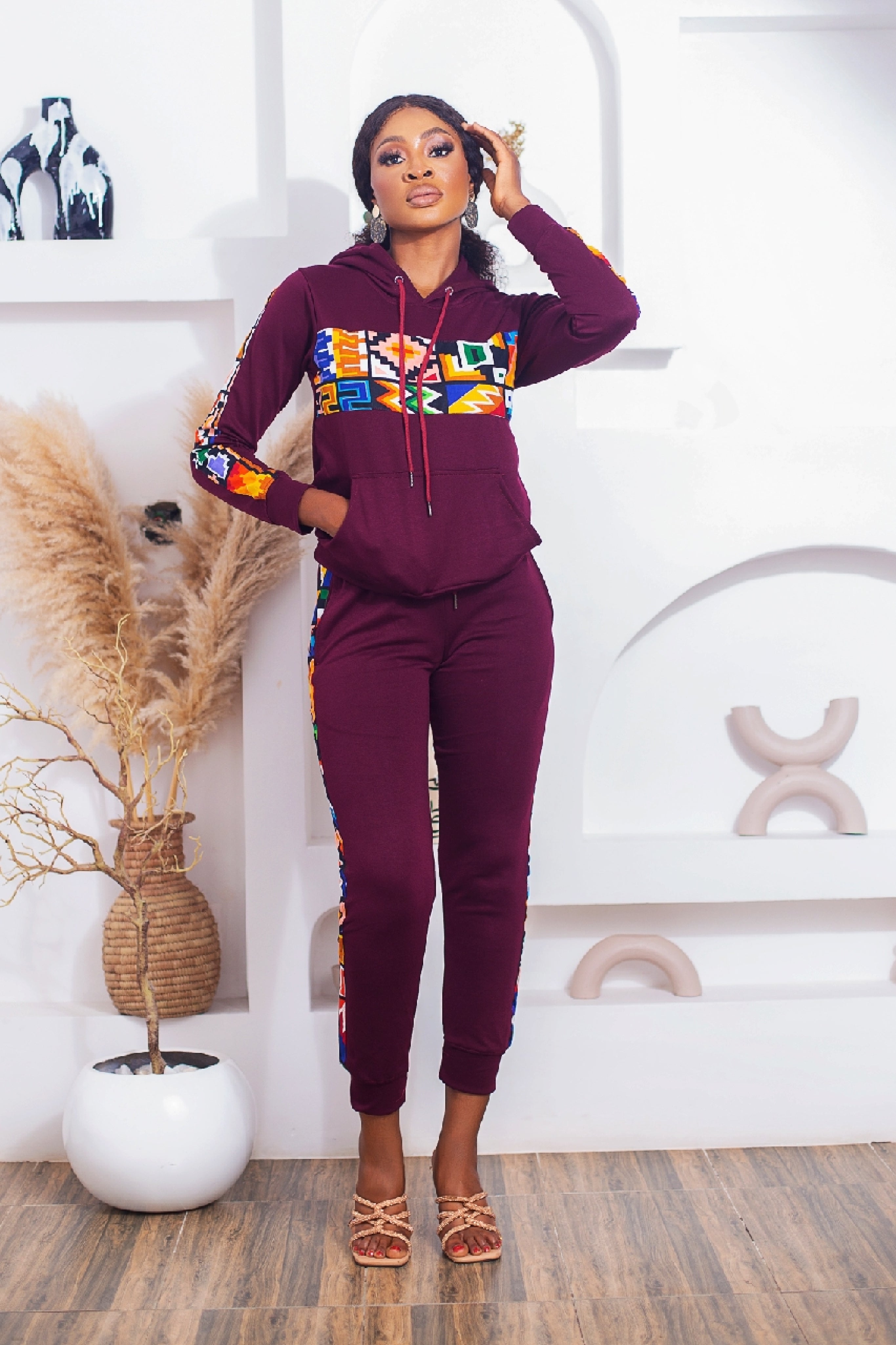 Nala African Print Jogger Set (Wine) NIKI KAY