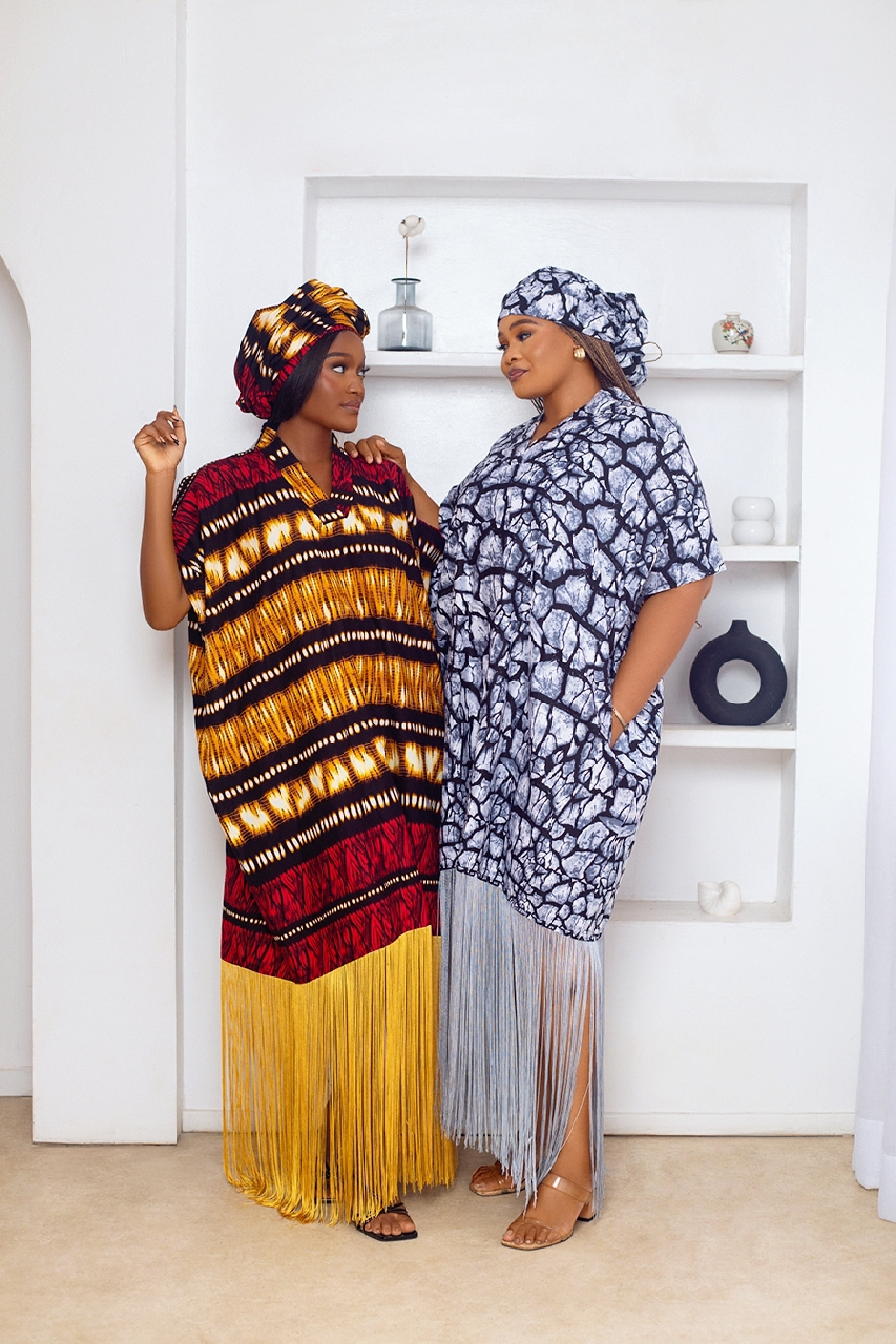 Baddie African Print Boubou Fringe Dress (Grey)
