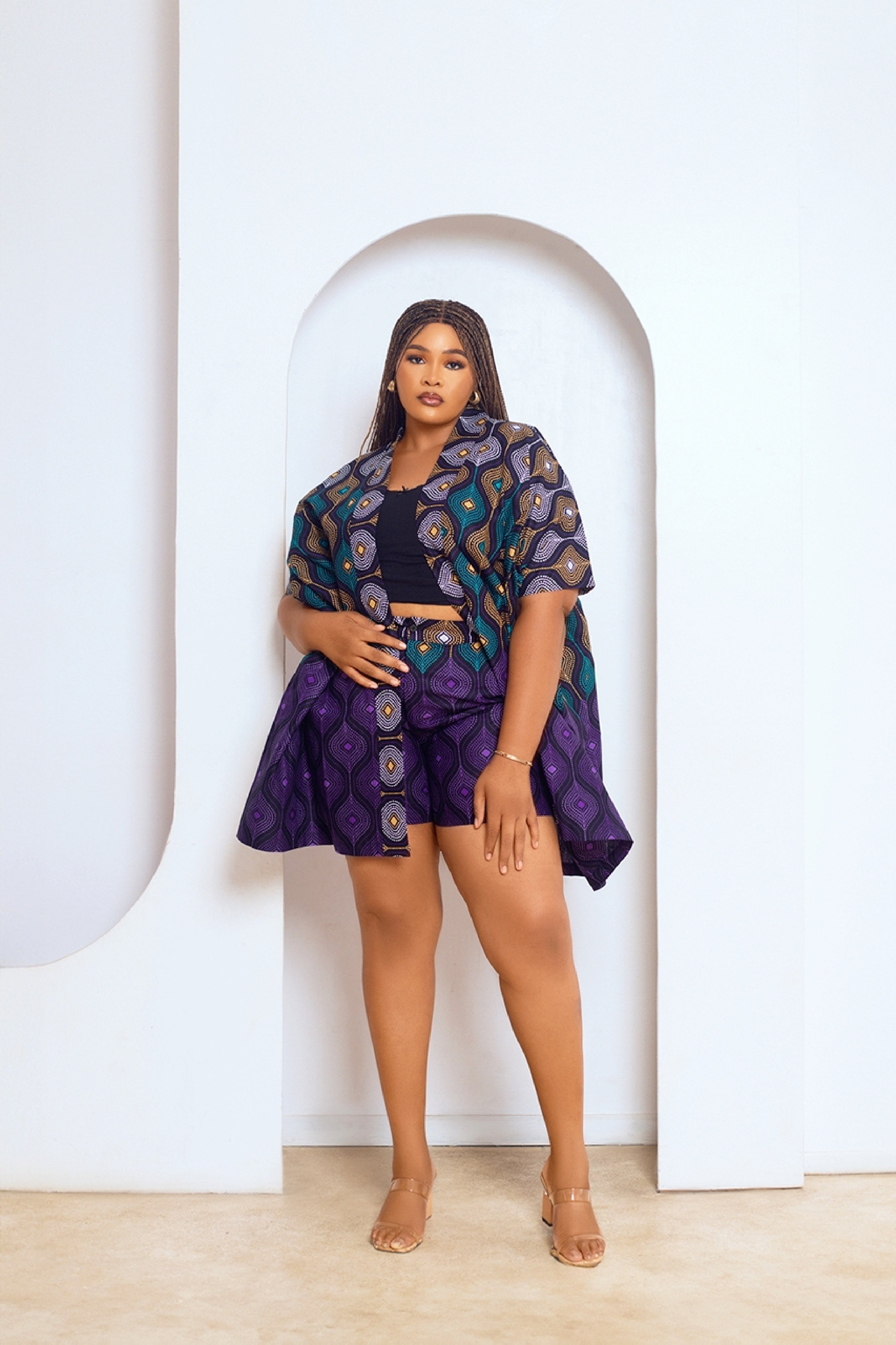 Lara African Print Kimono & Shorts Set (Multi)