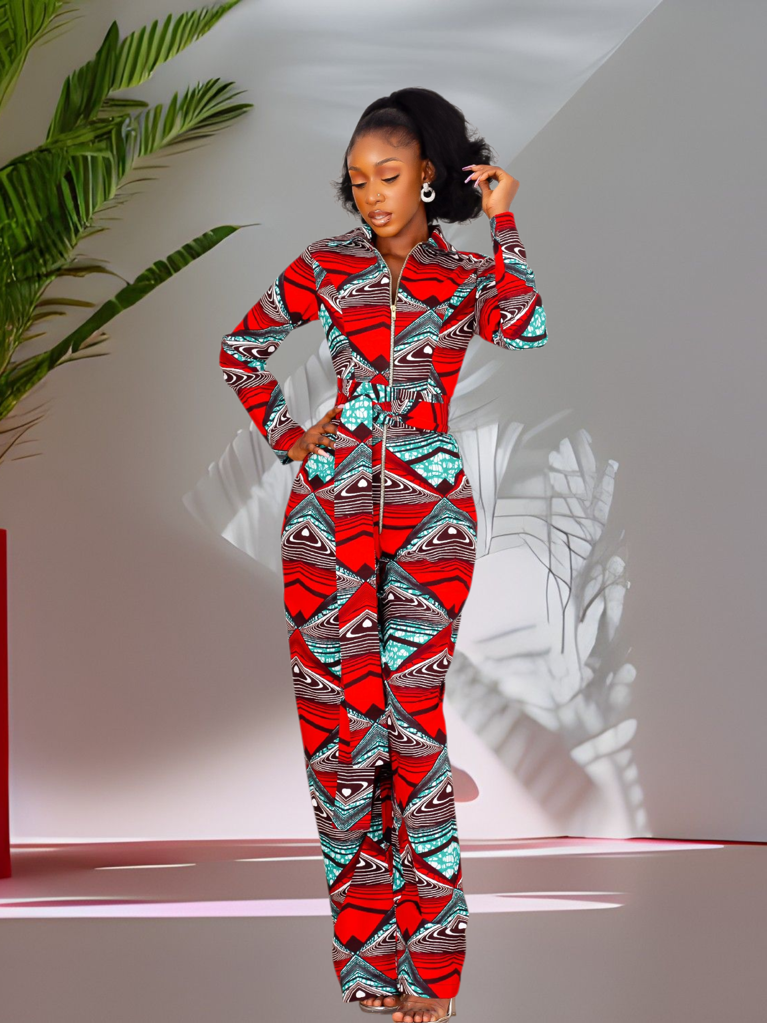 Taraji Zippered Jumpsuit (Red)