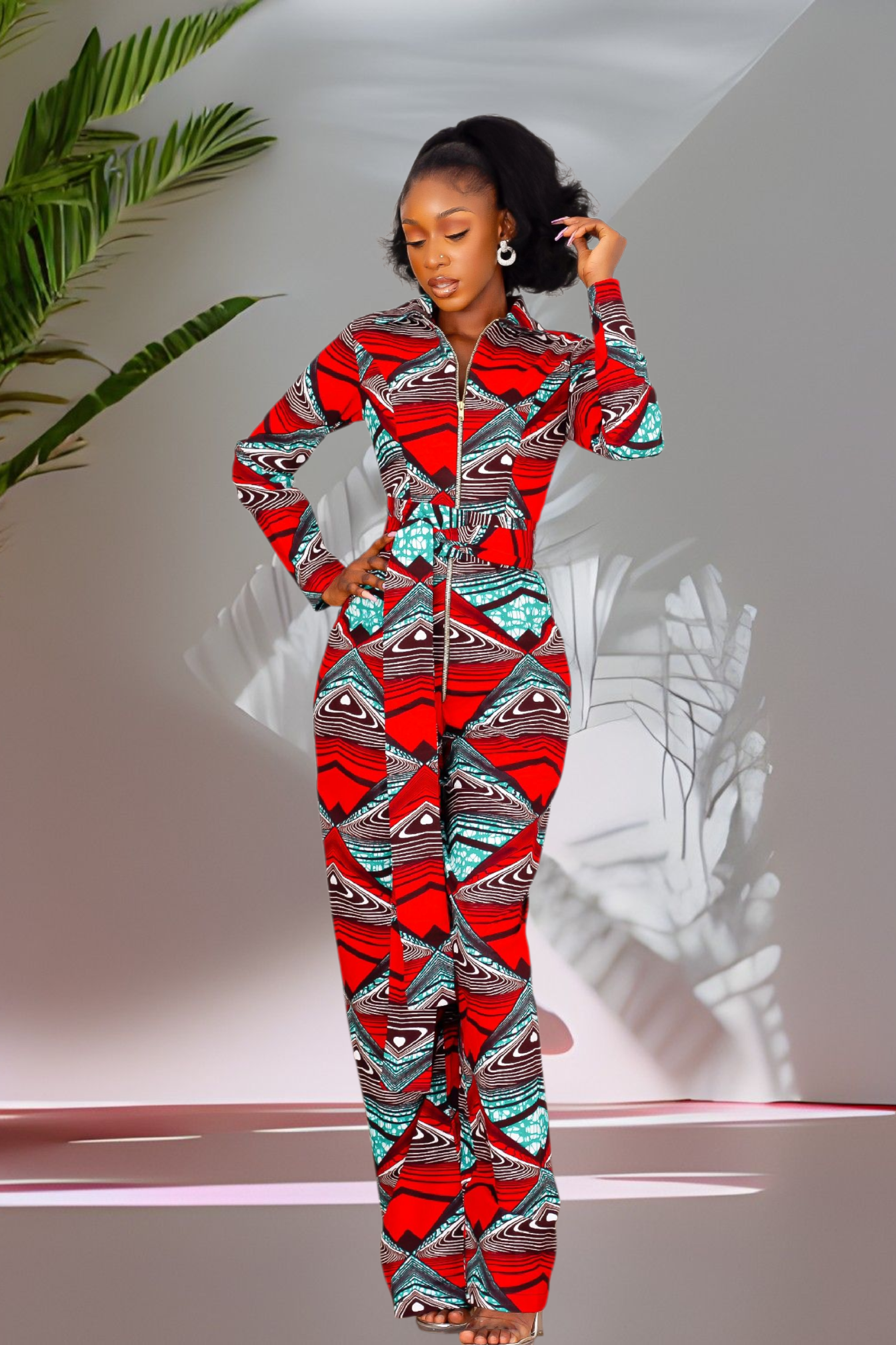 Taraji Zippered Jumpsuit (Red) NIKI KAY