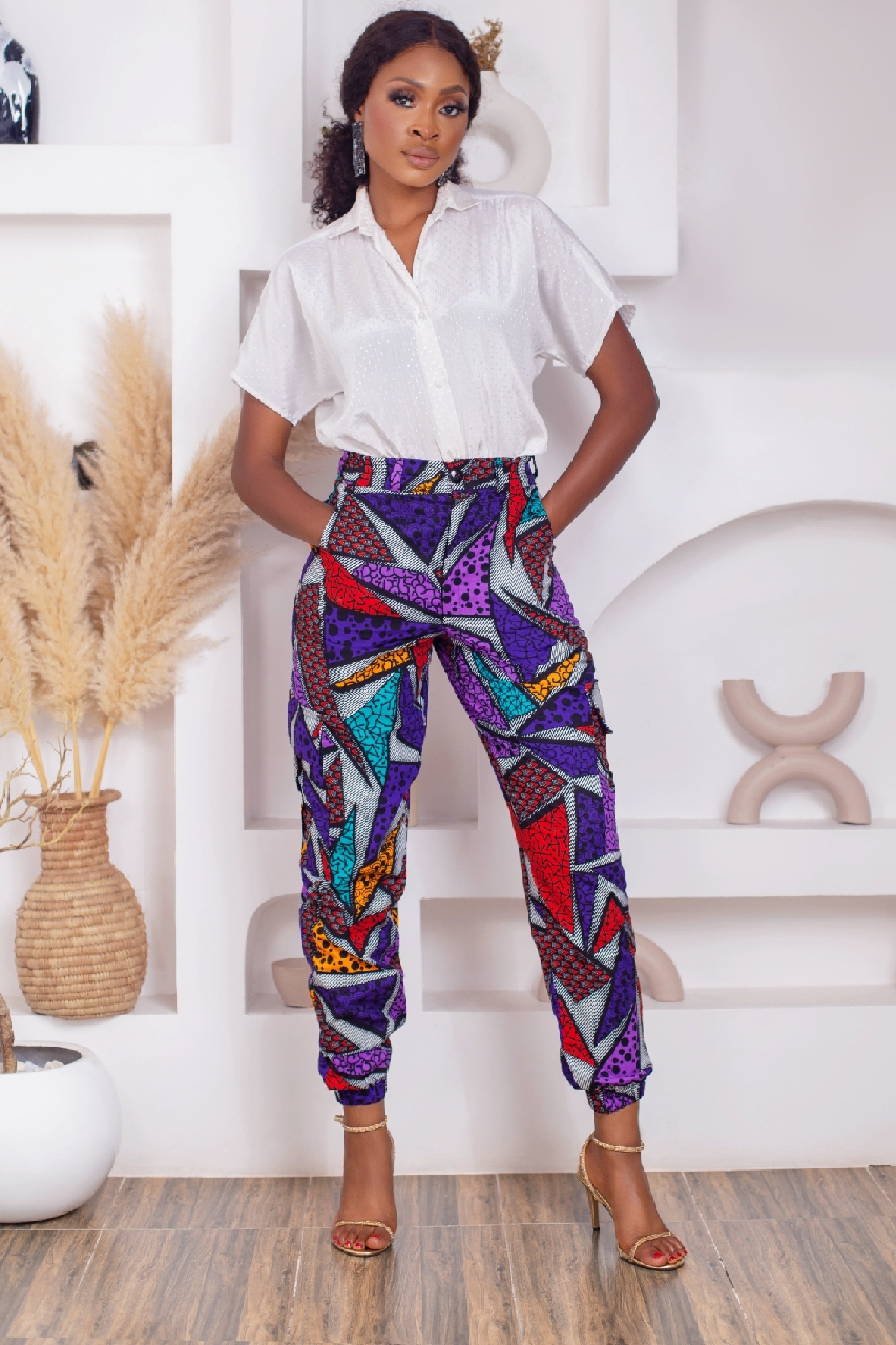 Ola African Print Cargo Pants (Purple) NIKI KAY