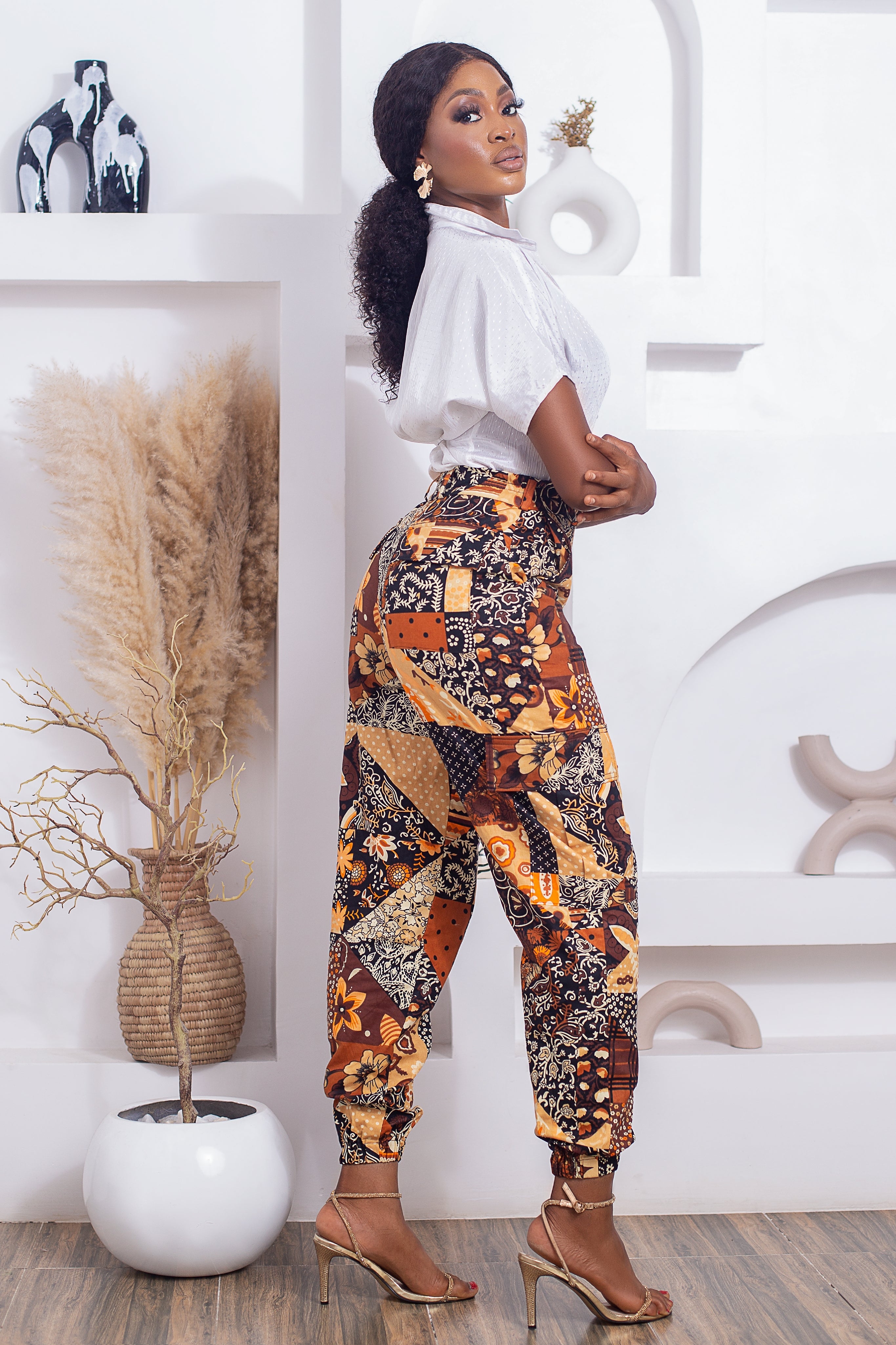 Ola African Print Cargo Pants (Brown) NIKI KAY