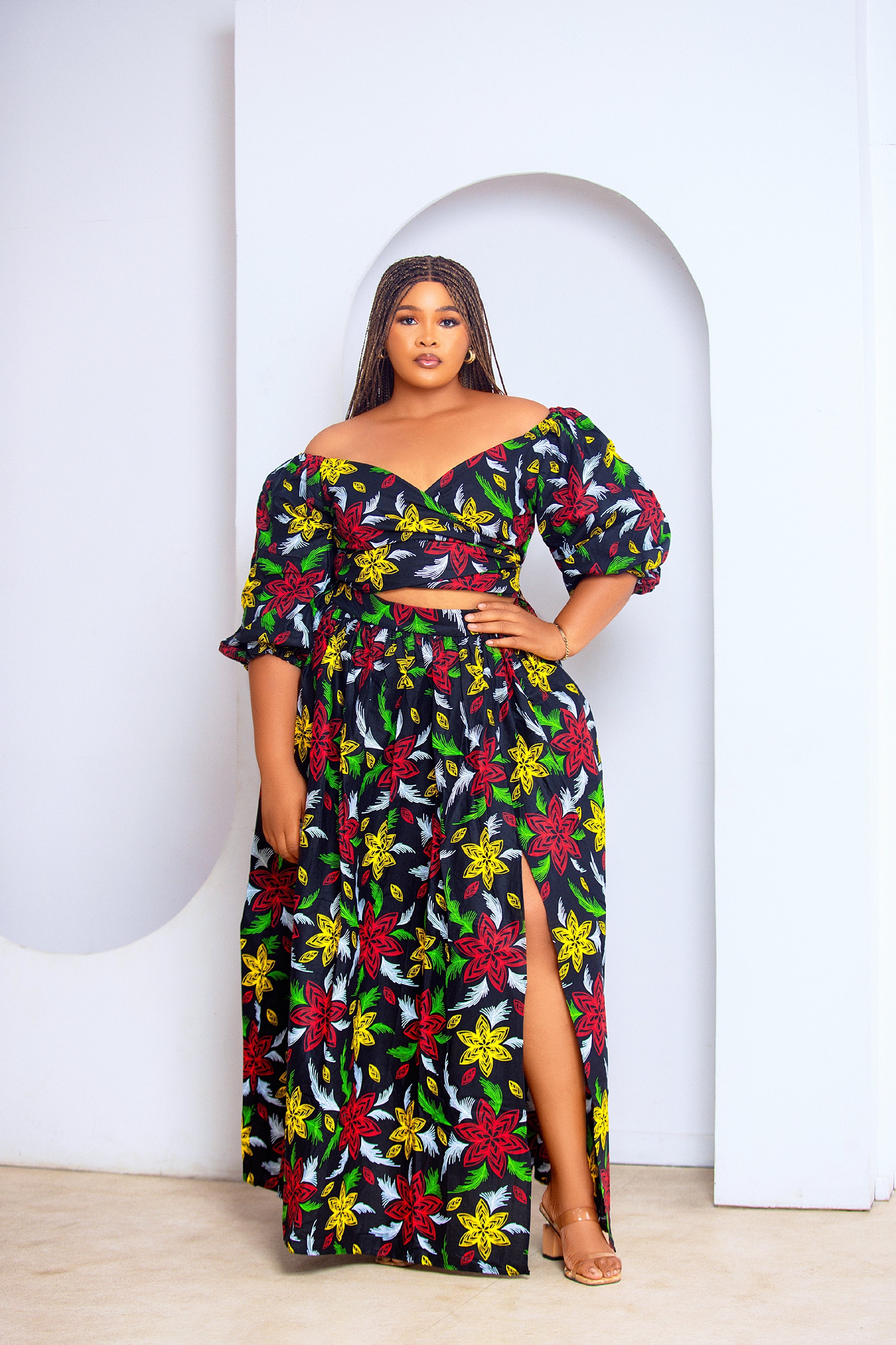 Fara African Print Top & Maxi Skirt Set (Multicolored)