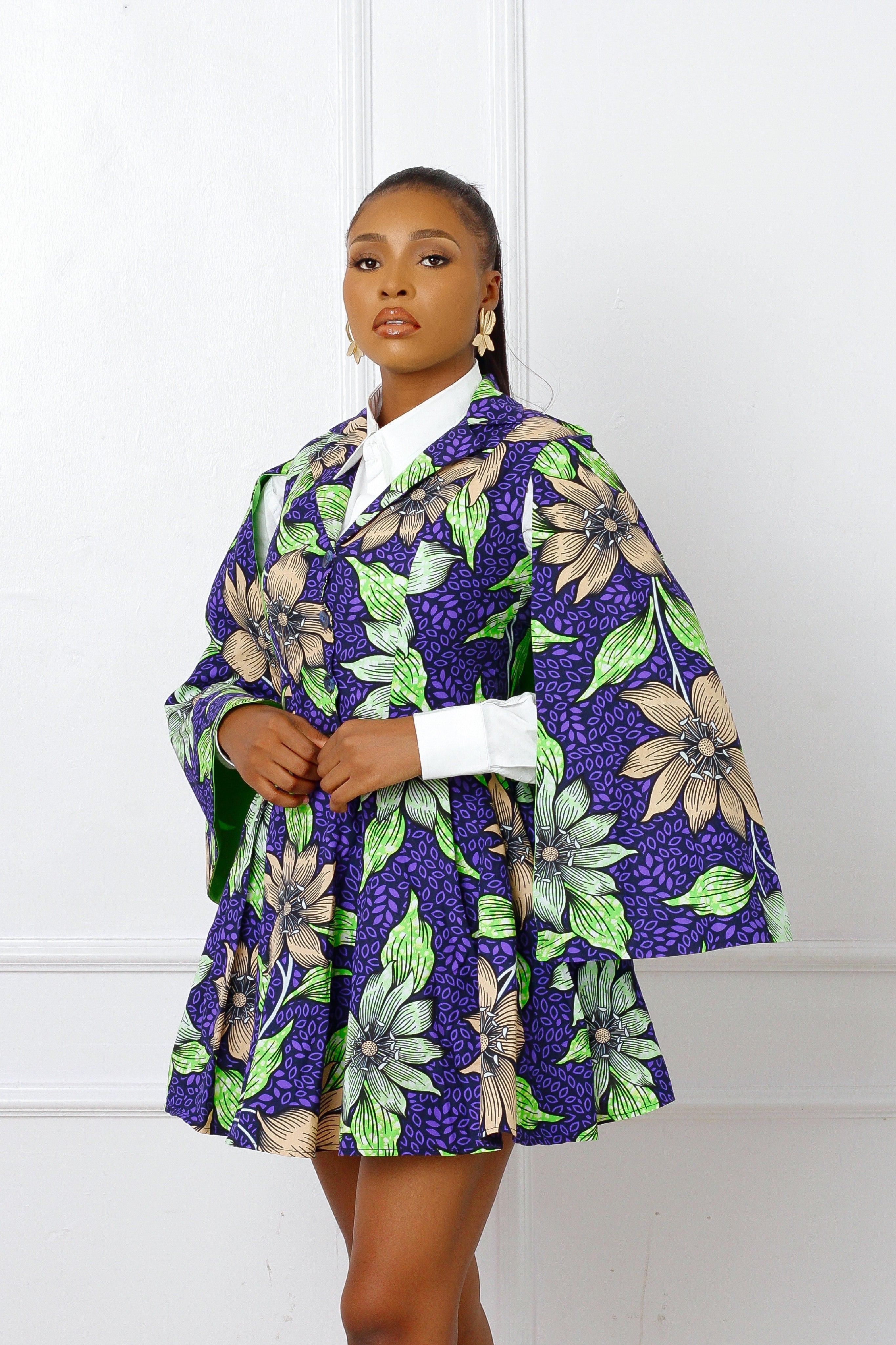 Amara African Print Cape Coat Set