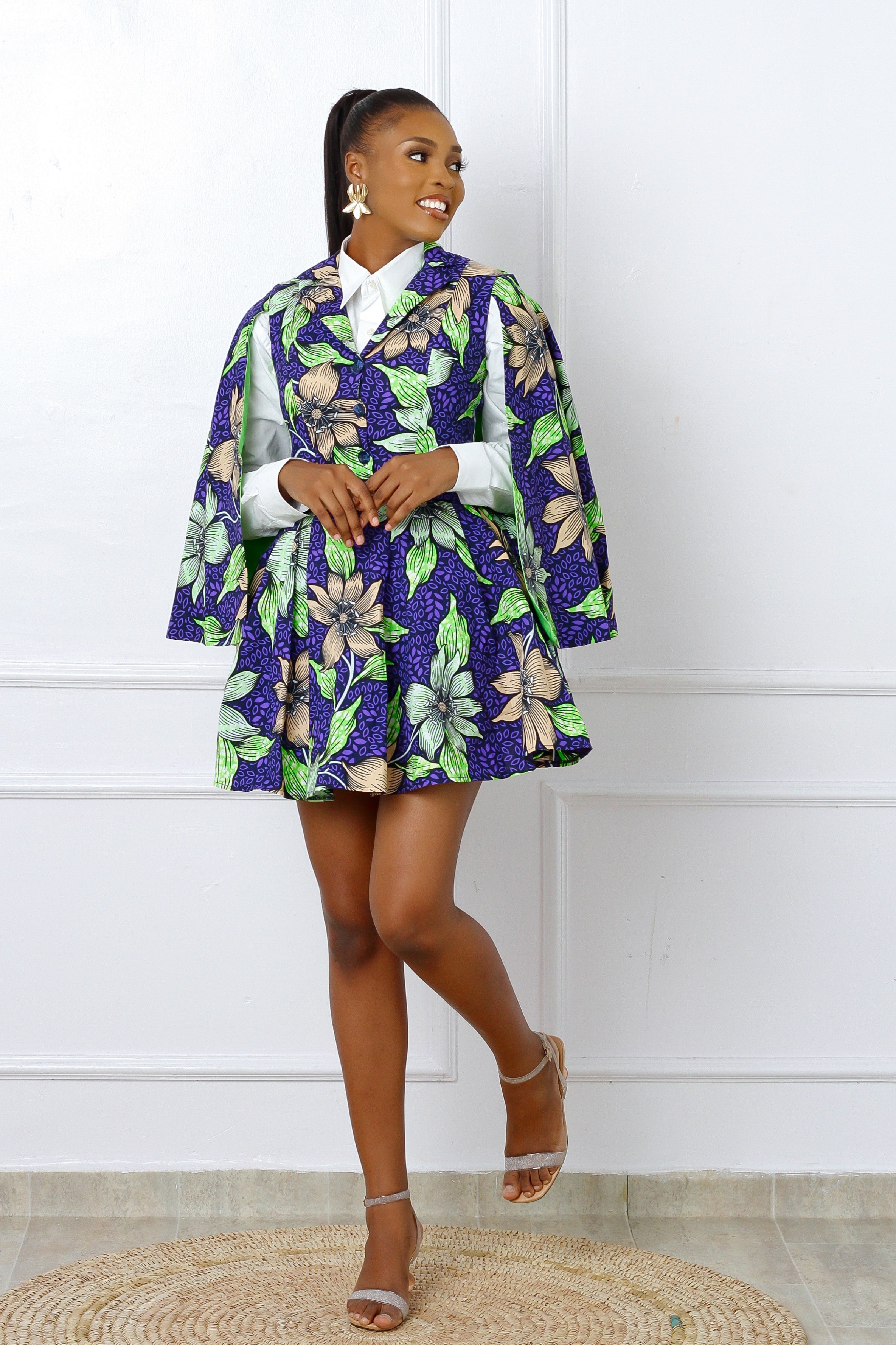 Amara African Print Cape Coat Set