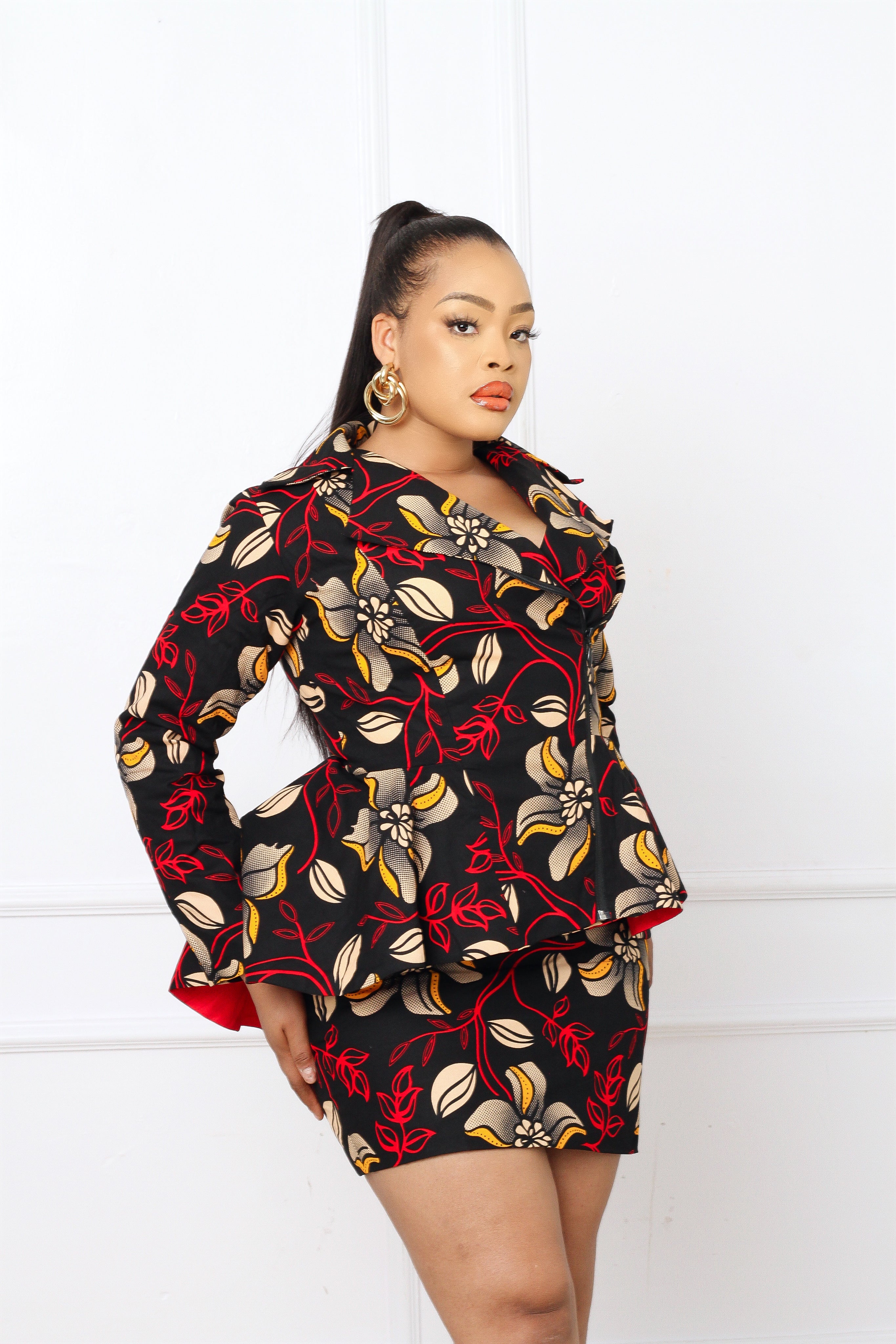 Deola African Print Biker Jacket & Skirt Set