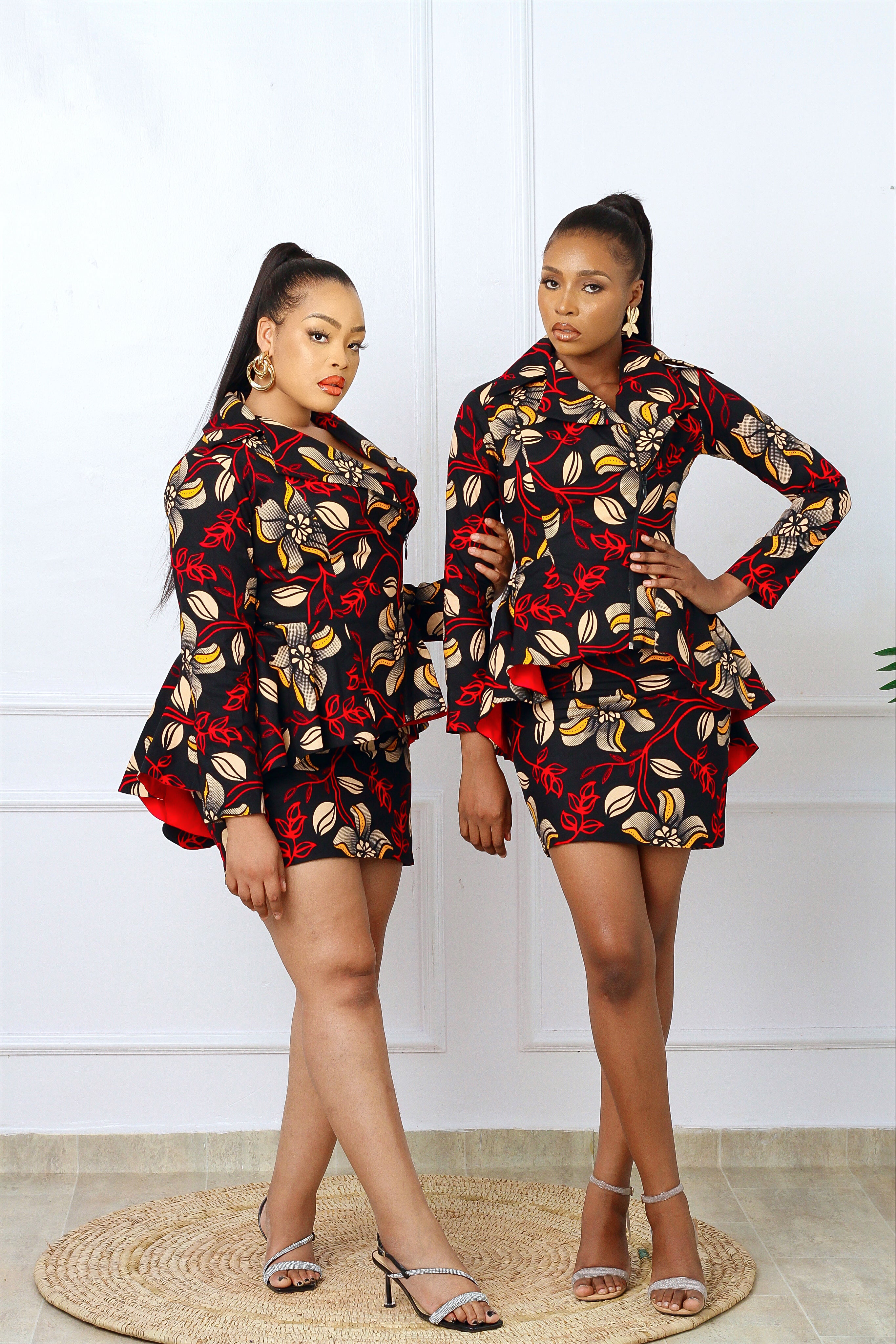 Deola African Print Biker Jacket & Skirt Set