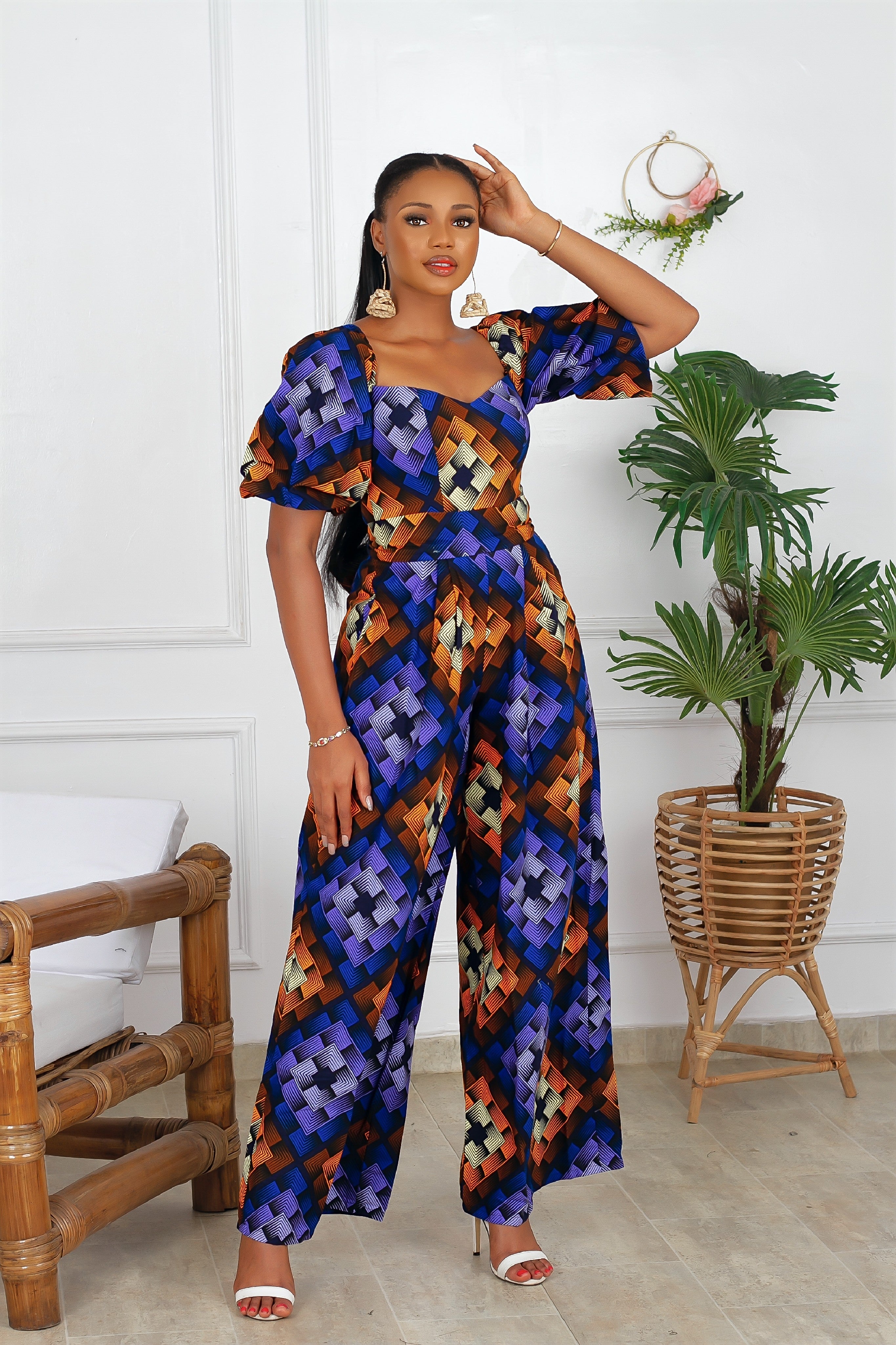 Dunni African Print Jumpsuit (Blue) NIKI KAY