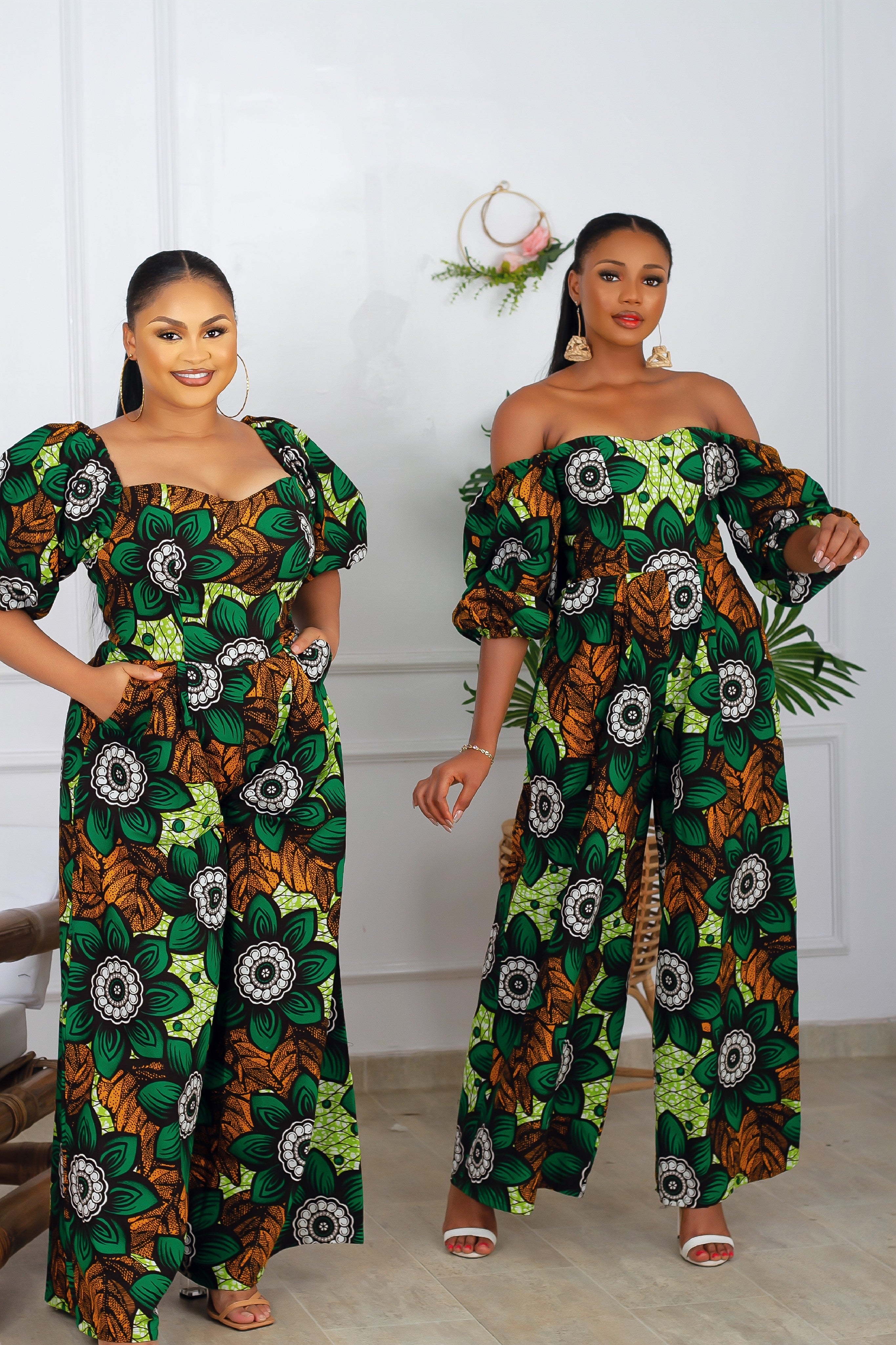 Dunni African Print Jumpsuit (Green)