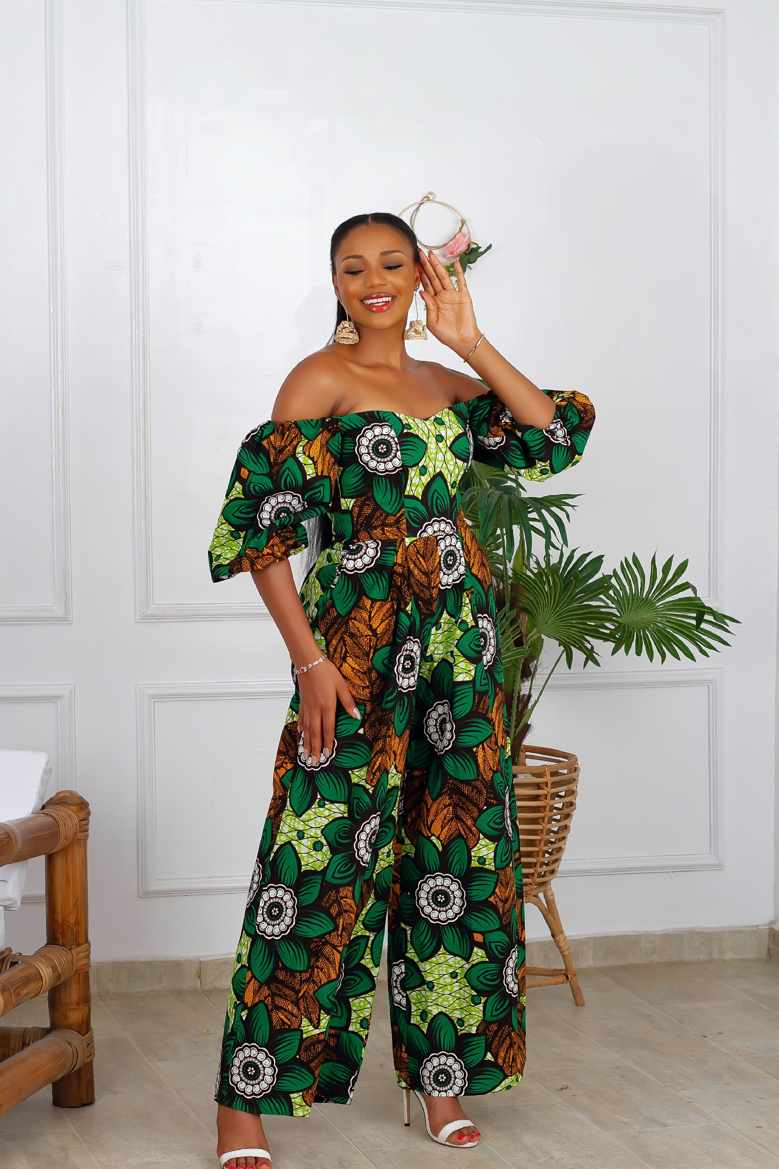 Dunni African Print Jumpsuit (Green)