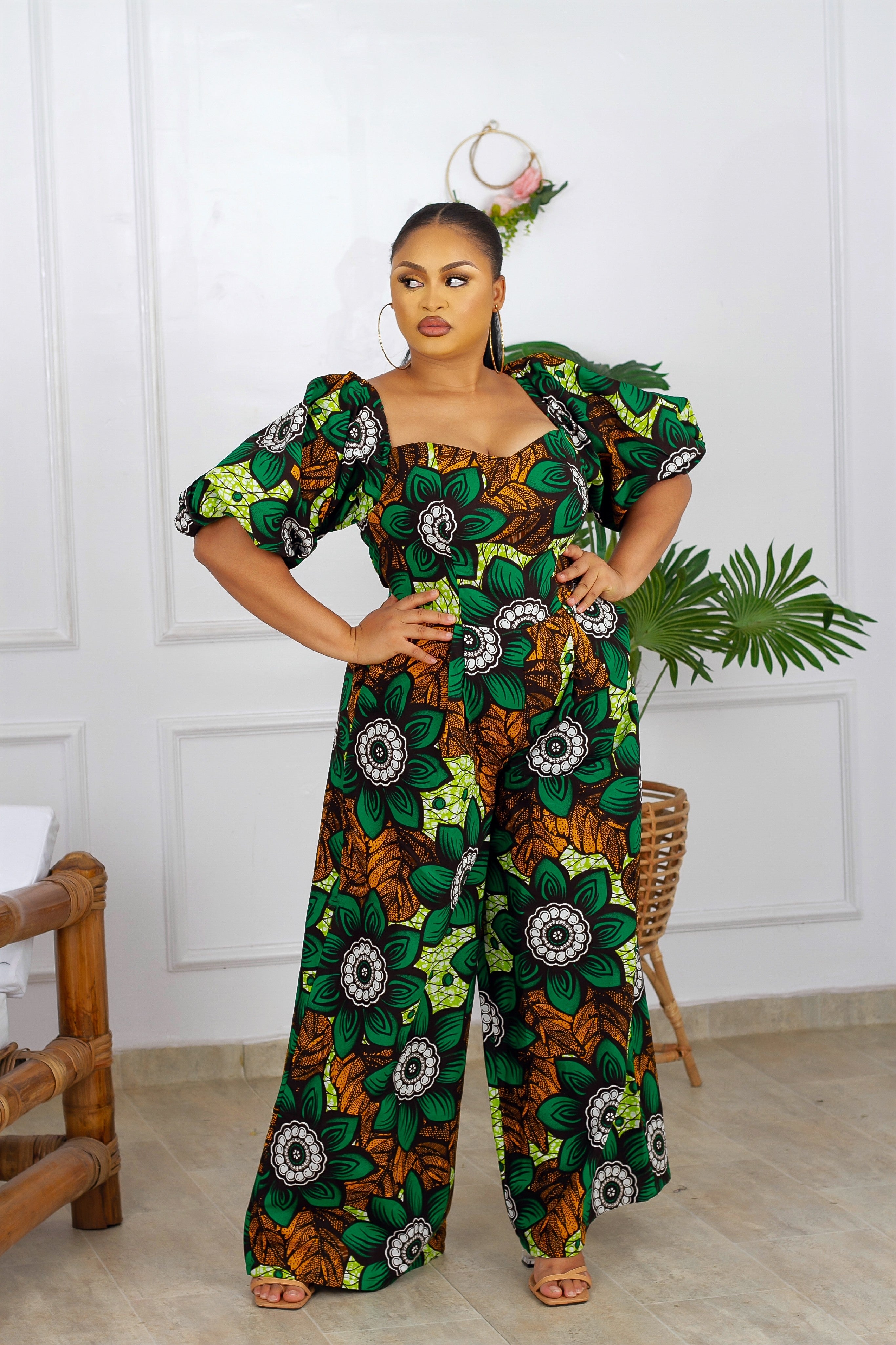 DUNNI AFRICAN PRINT JUMPSUIT (GREEN)
