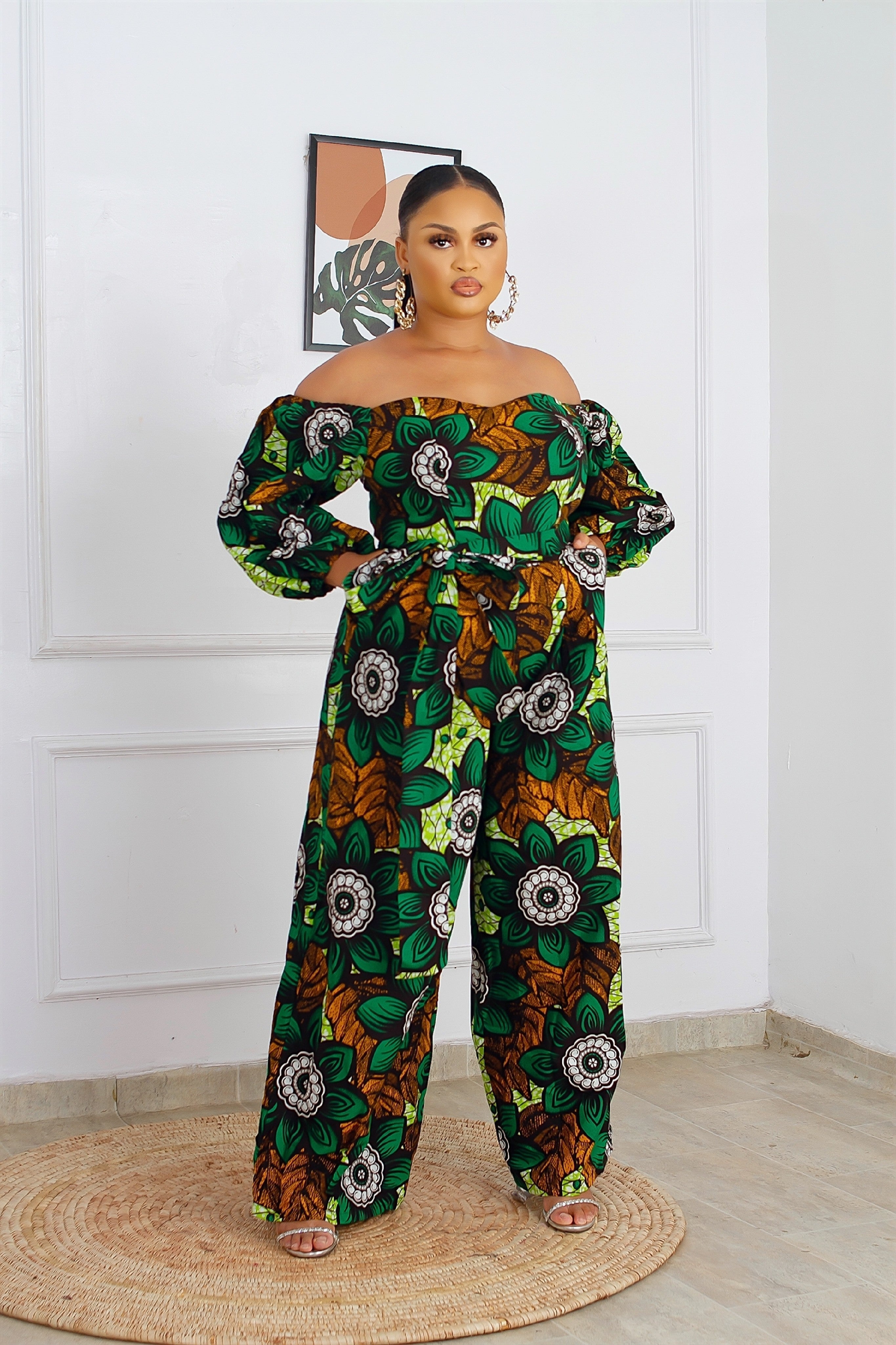 Dunni African Print Jumpsuit (Green)