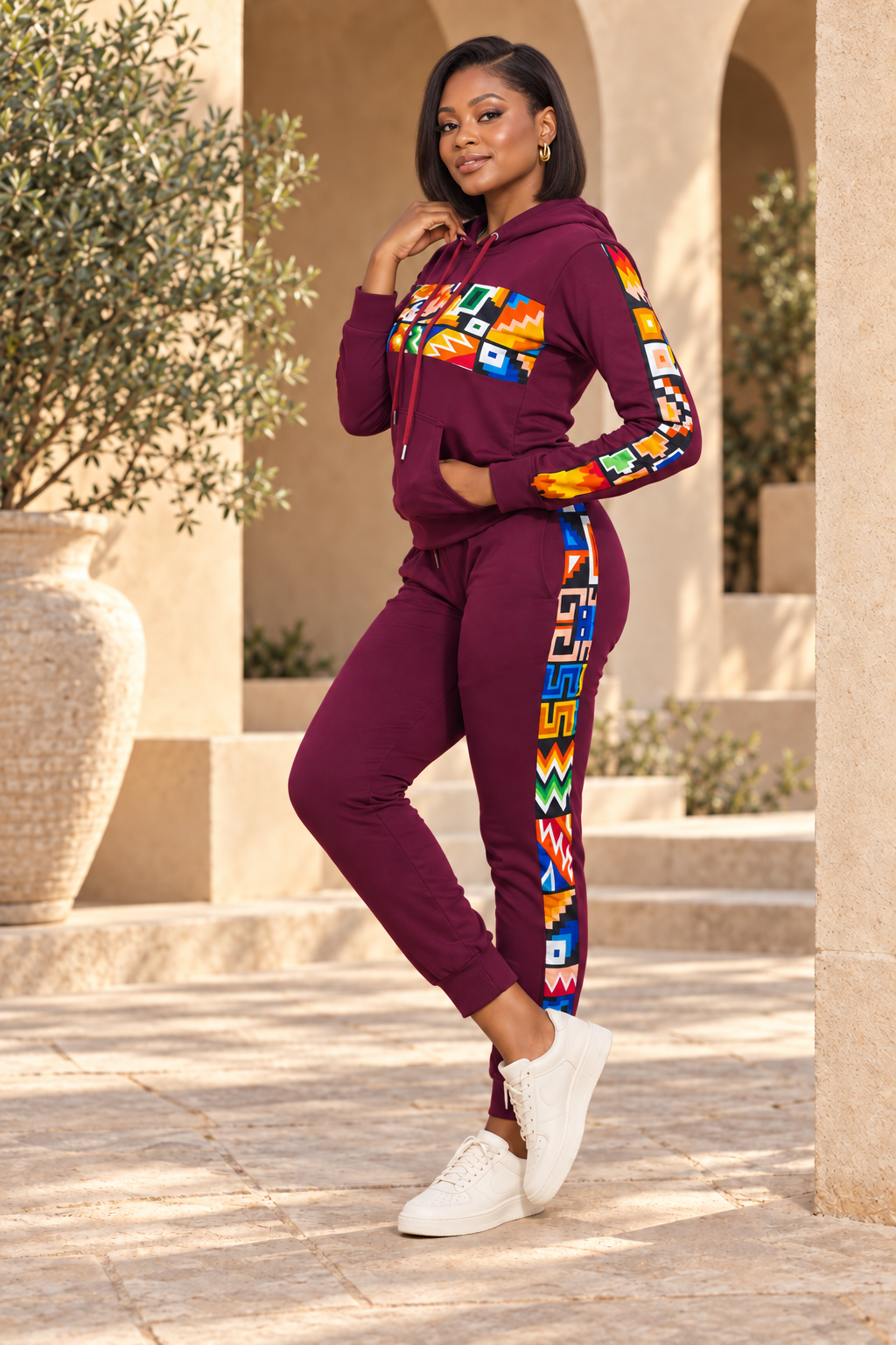 Nala African Print Jogger Set (Wine) NIKI KAY