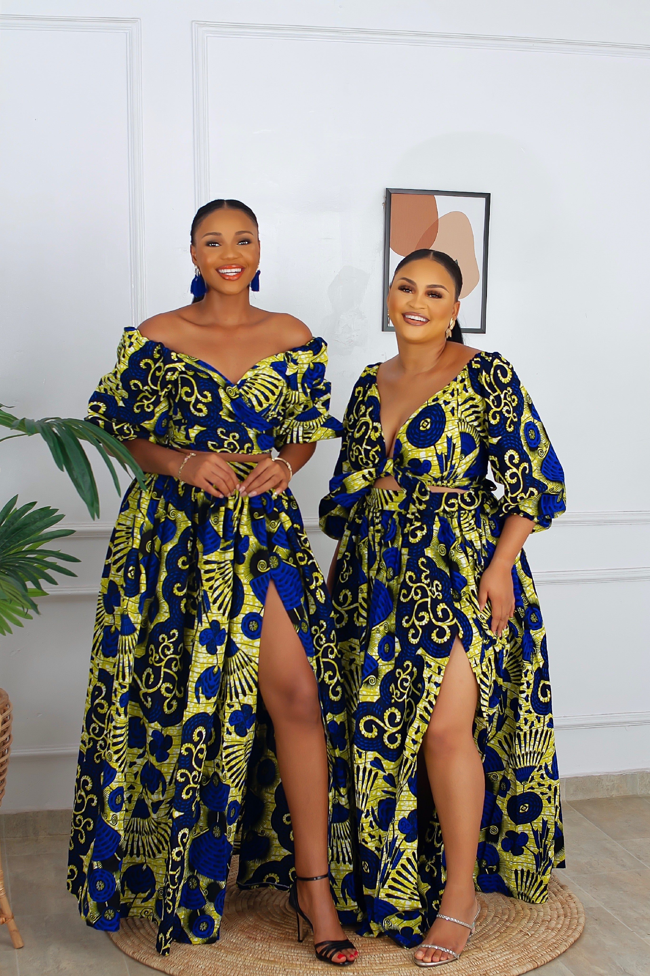 Fara African Print Top & Maxi Skirt Set (Blue) NIKI KAY