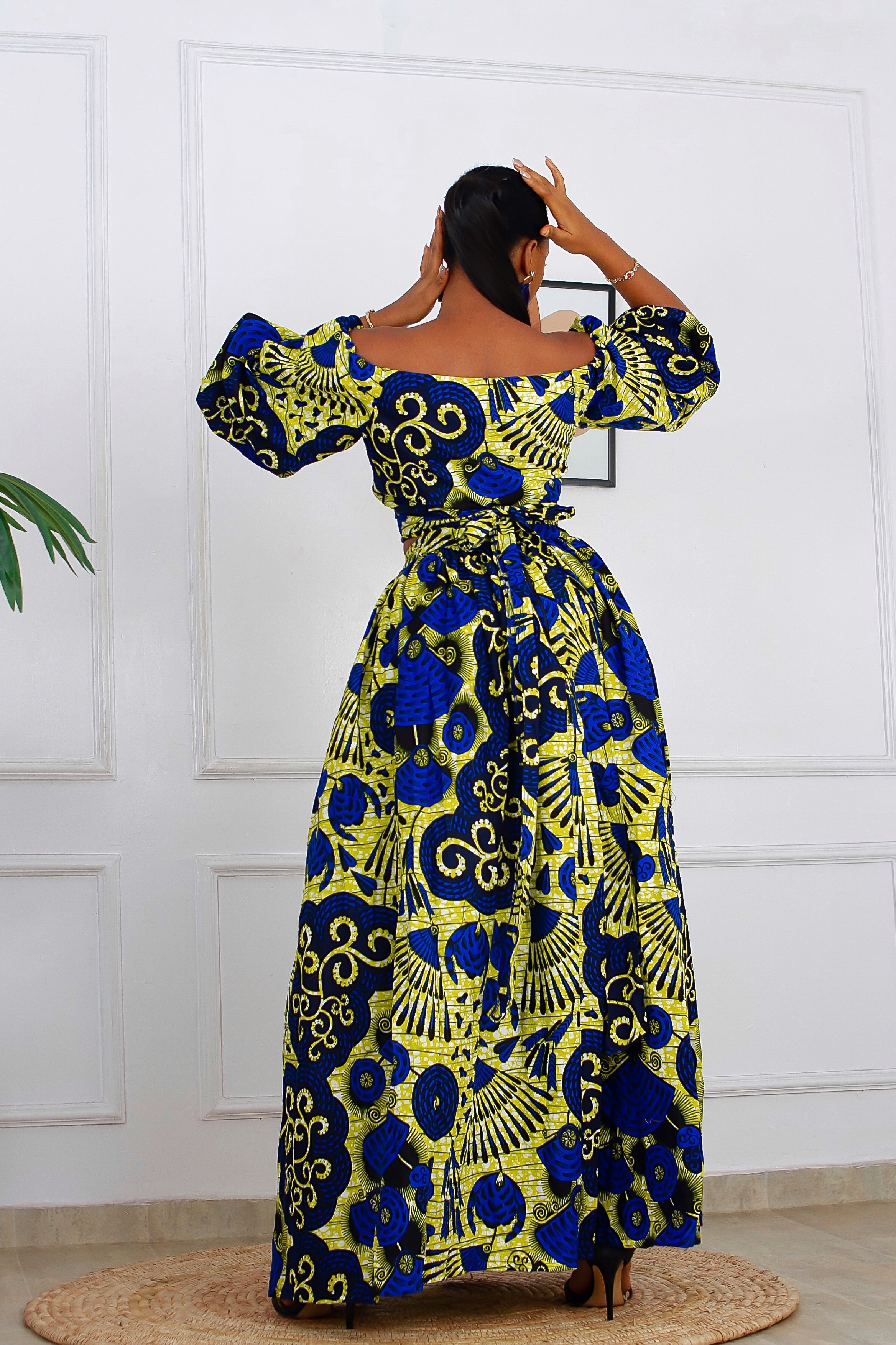 Fara African Print Top & Maxi Skirt Set (Blue)