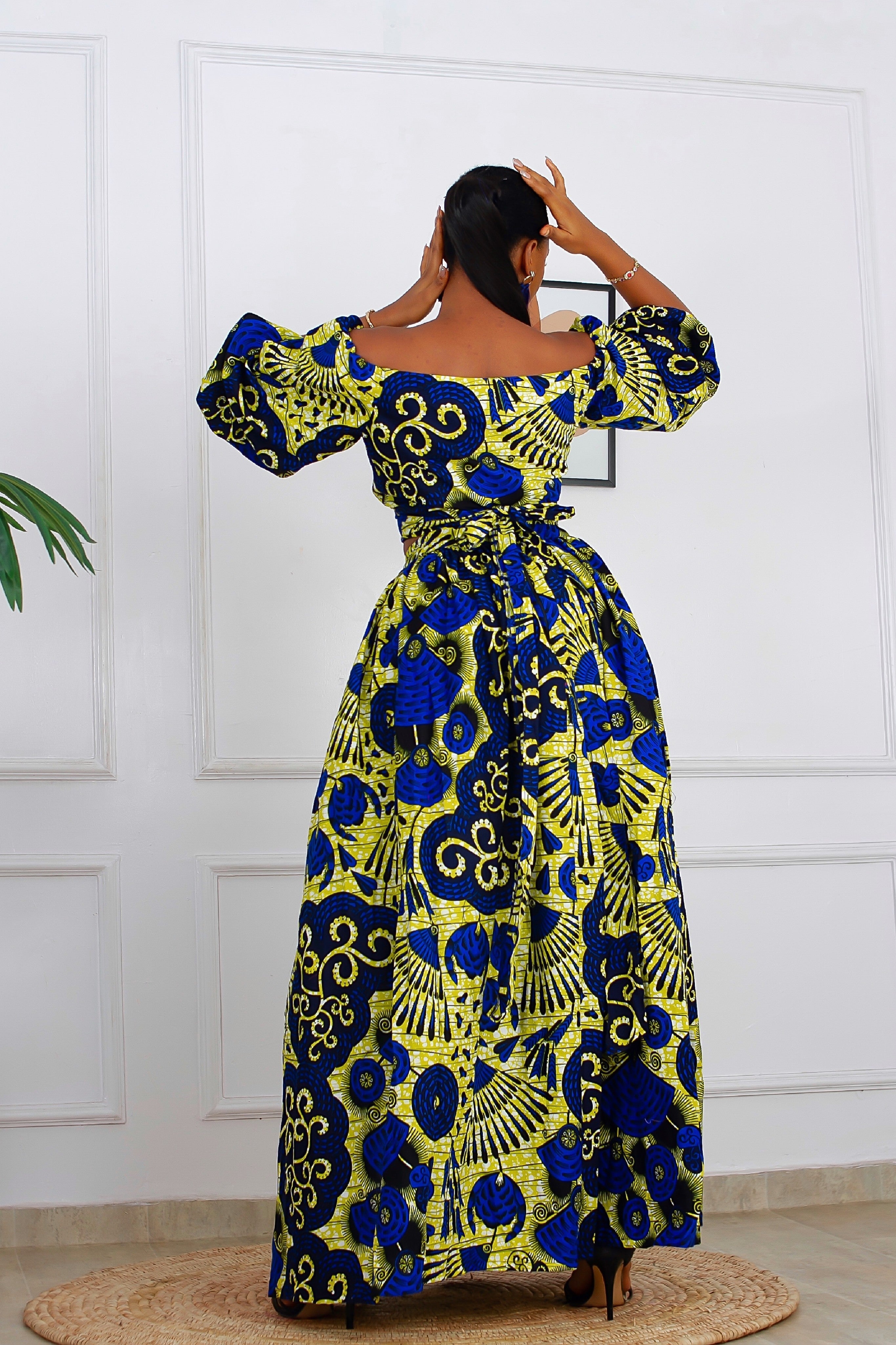 Fara African Print Top & Maxi Skirt Set (Blue) NIKI KAY