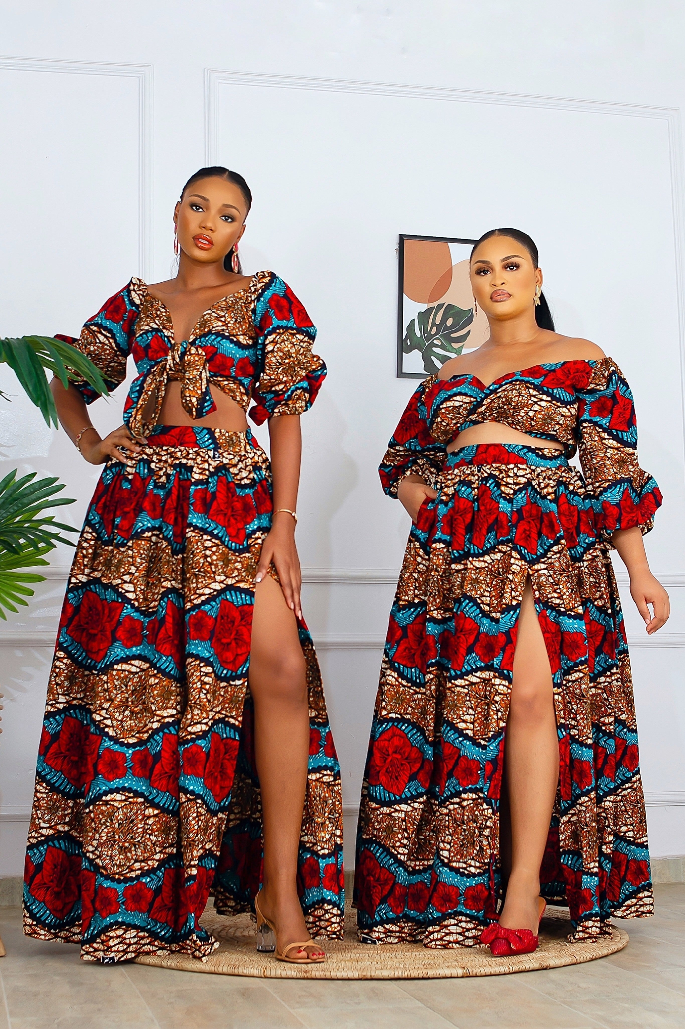 Fara African Print Top & Maxi Skirt Set (Red) NIKI KAY