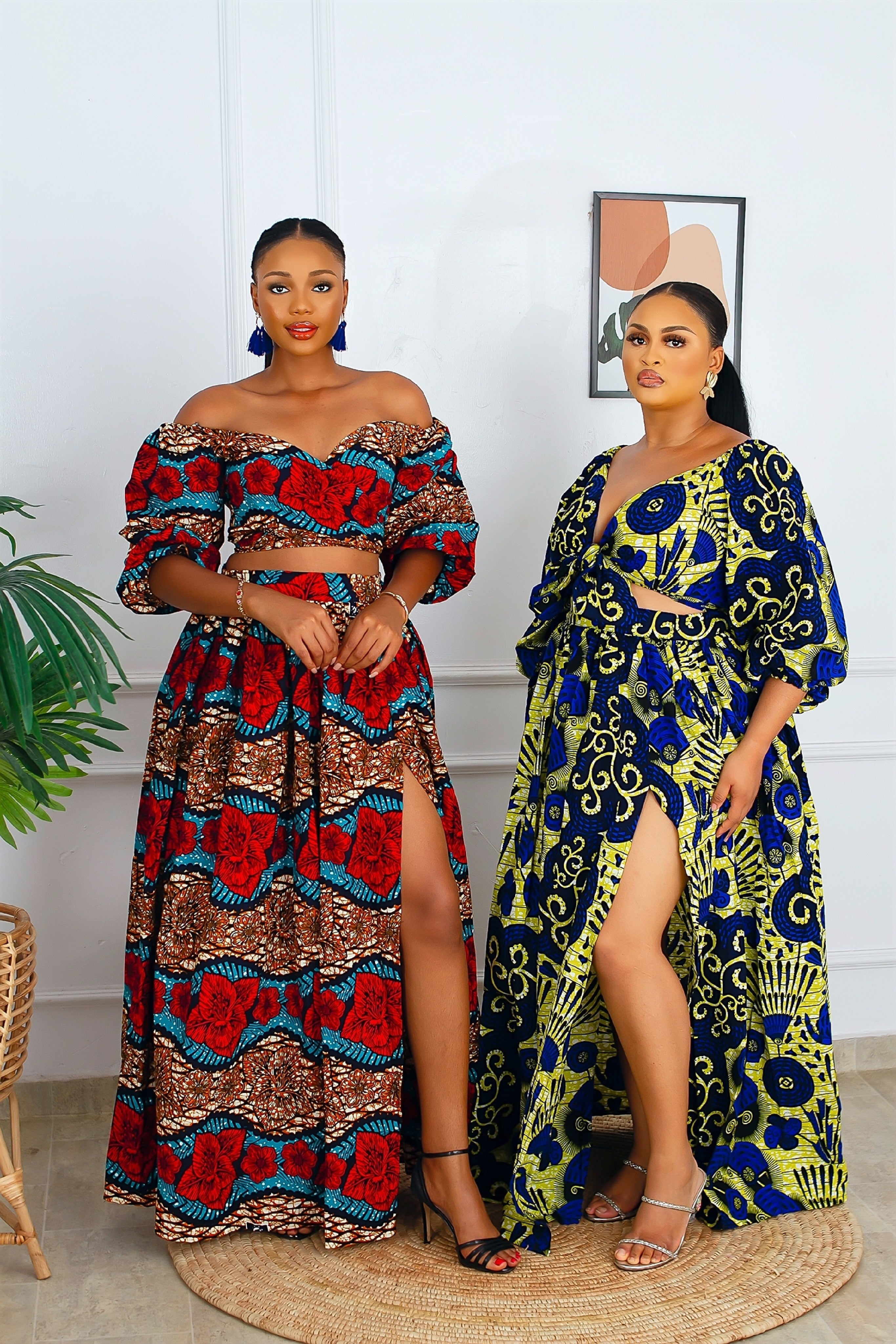 Fara African Print Top & Maxi Skirt Set (Blue)