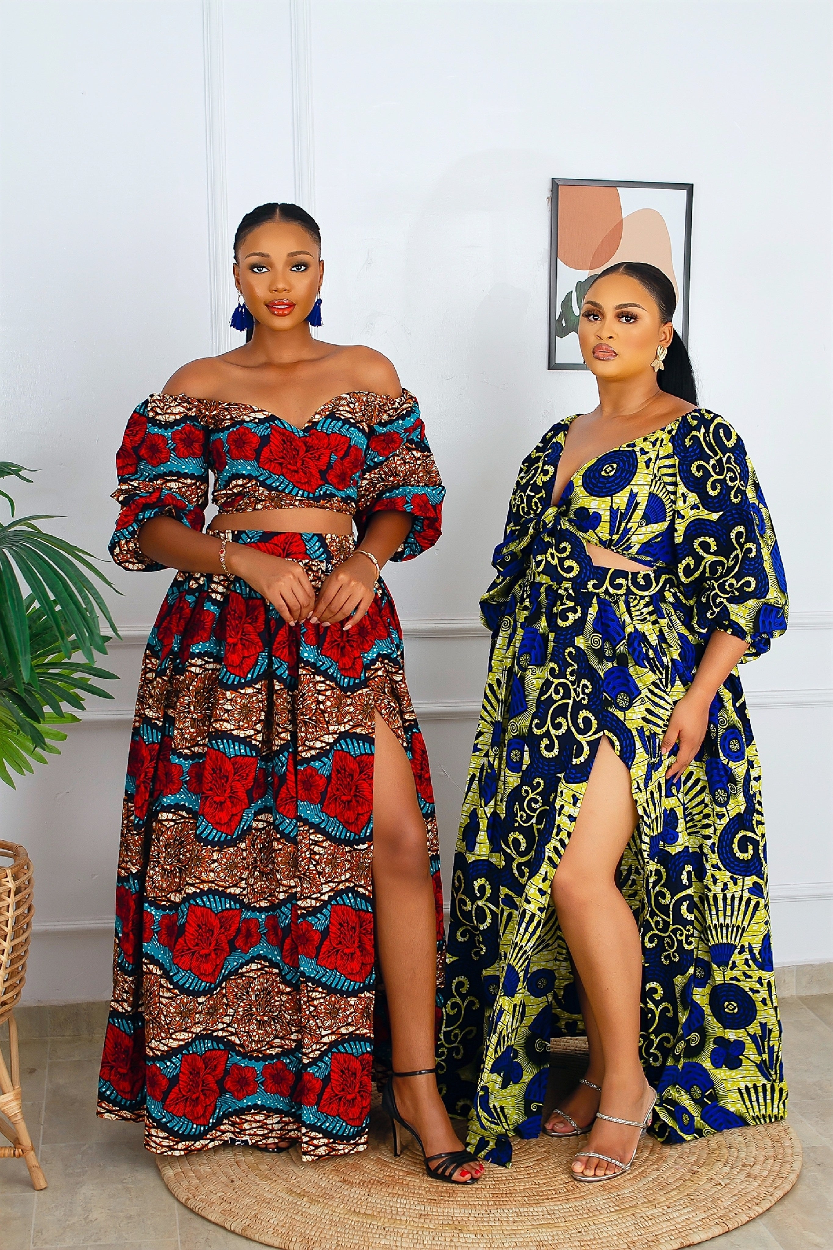 Fara African Print Top & Maxi Skirt Set (Blue) NIKI KAY