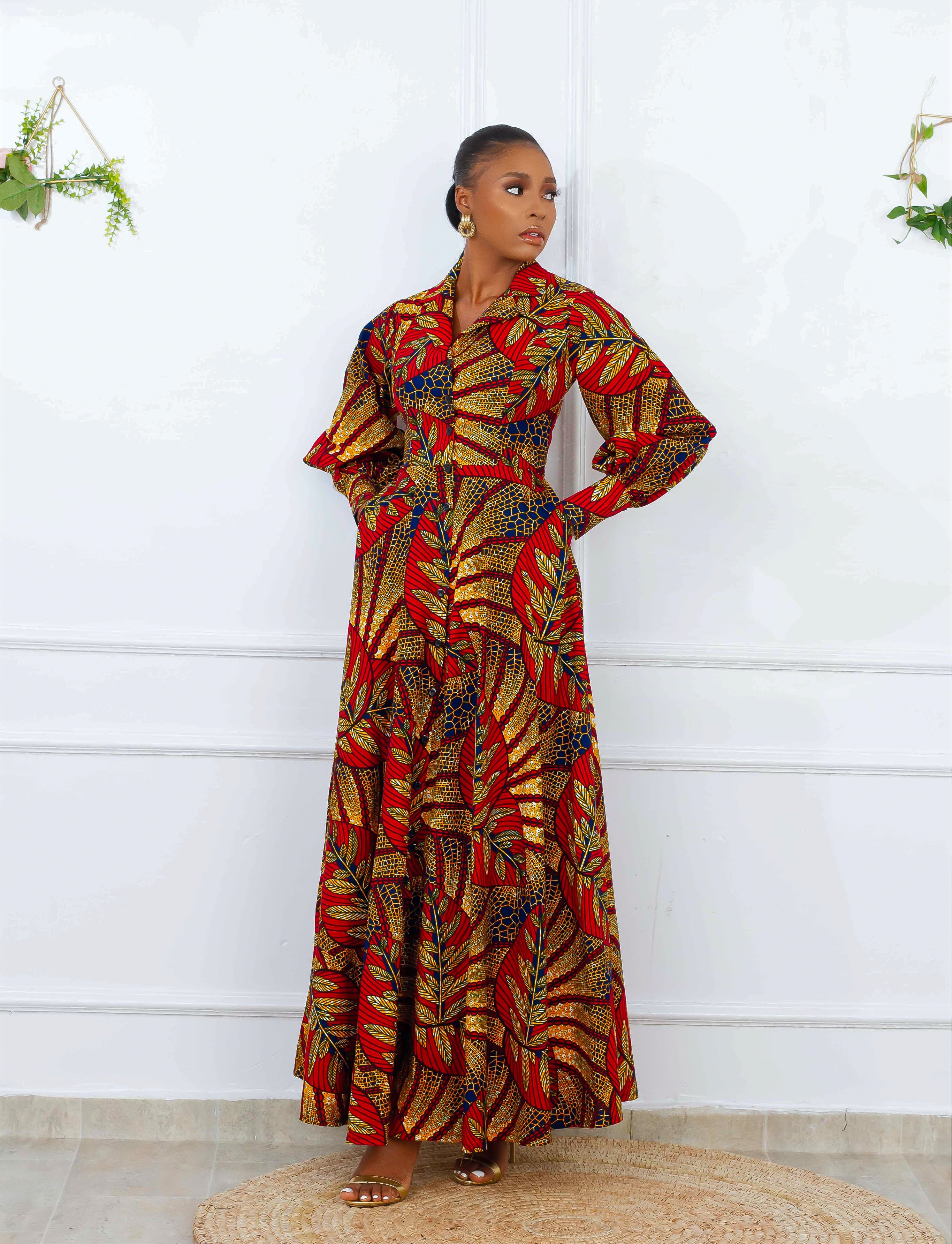 Feyi African Print Dress (Red)