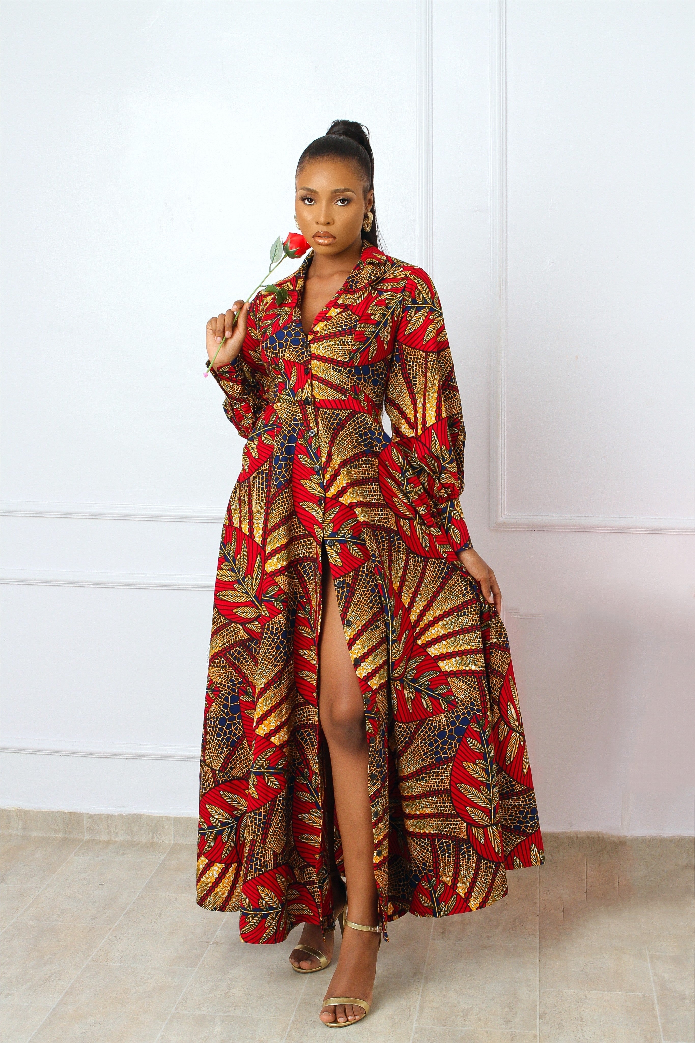 Feyi African Print Dress (Red)