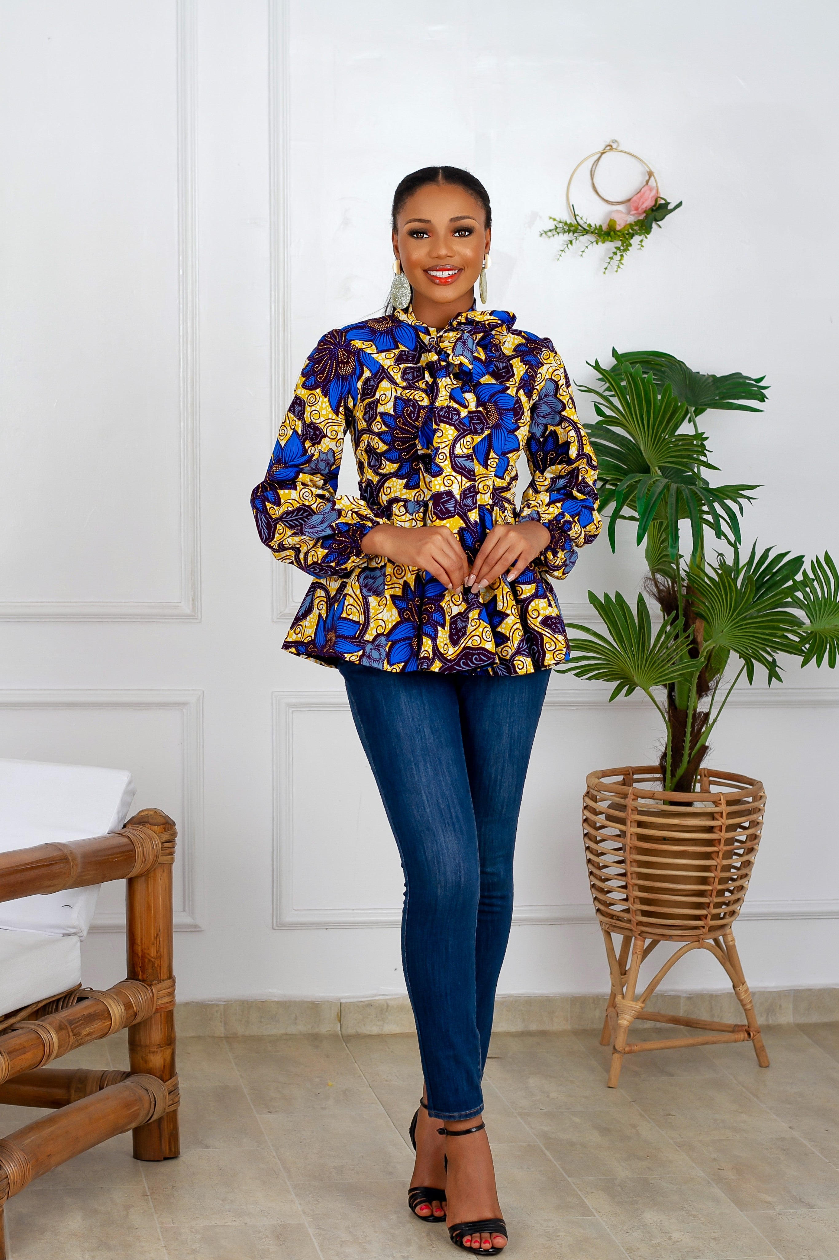 Idara African Print Peplum Top (Multi) NIKI KAY