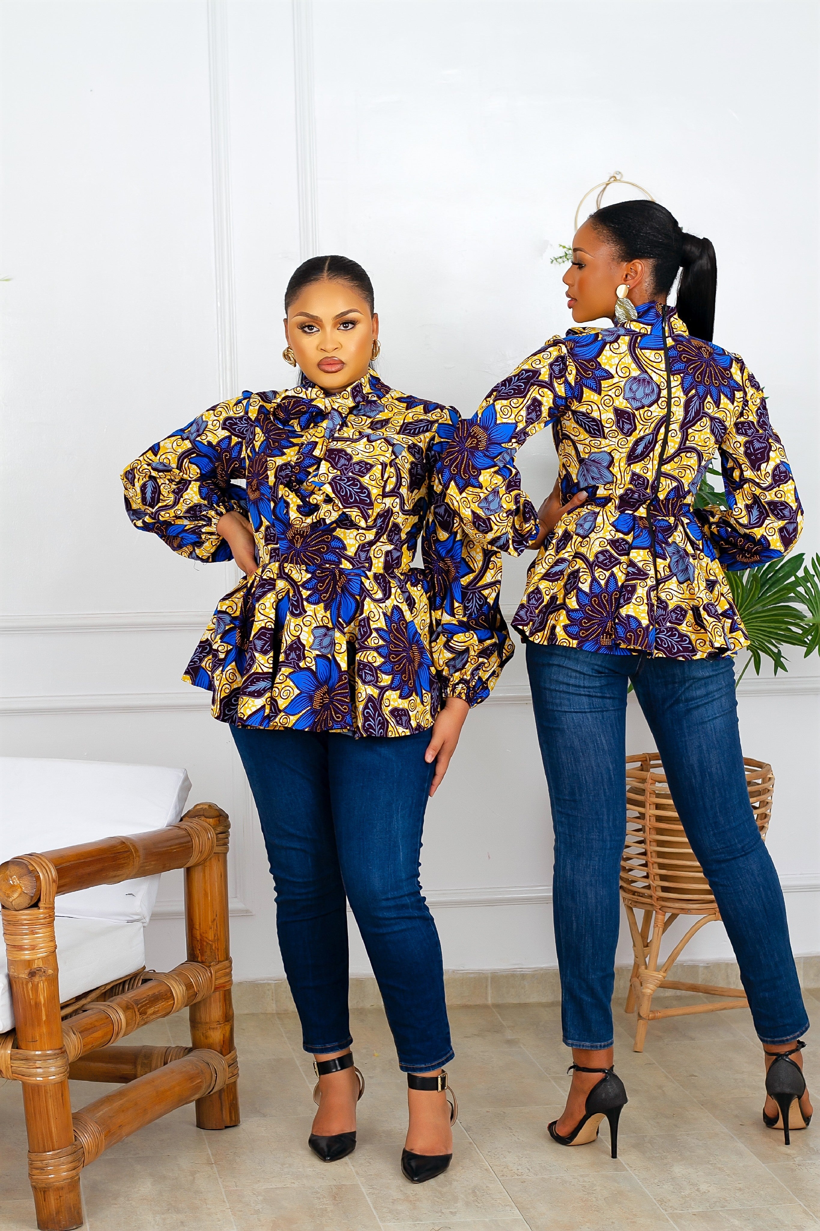 Idara African Print Peplum Top (Multi) NIKI KAY