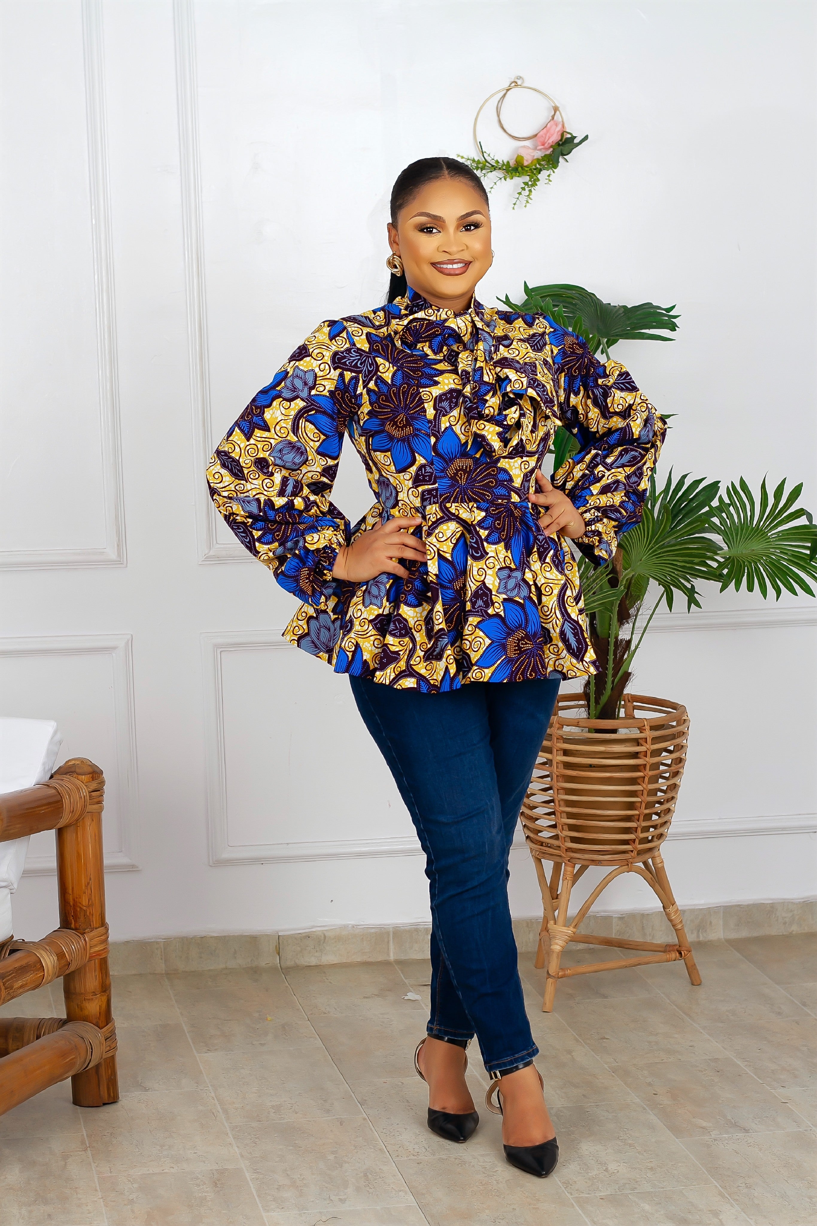 Idara African Print Peplum Top (Multi) NIKI KAY