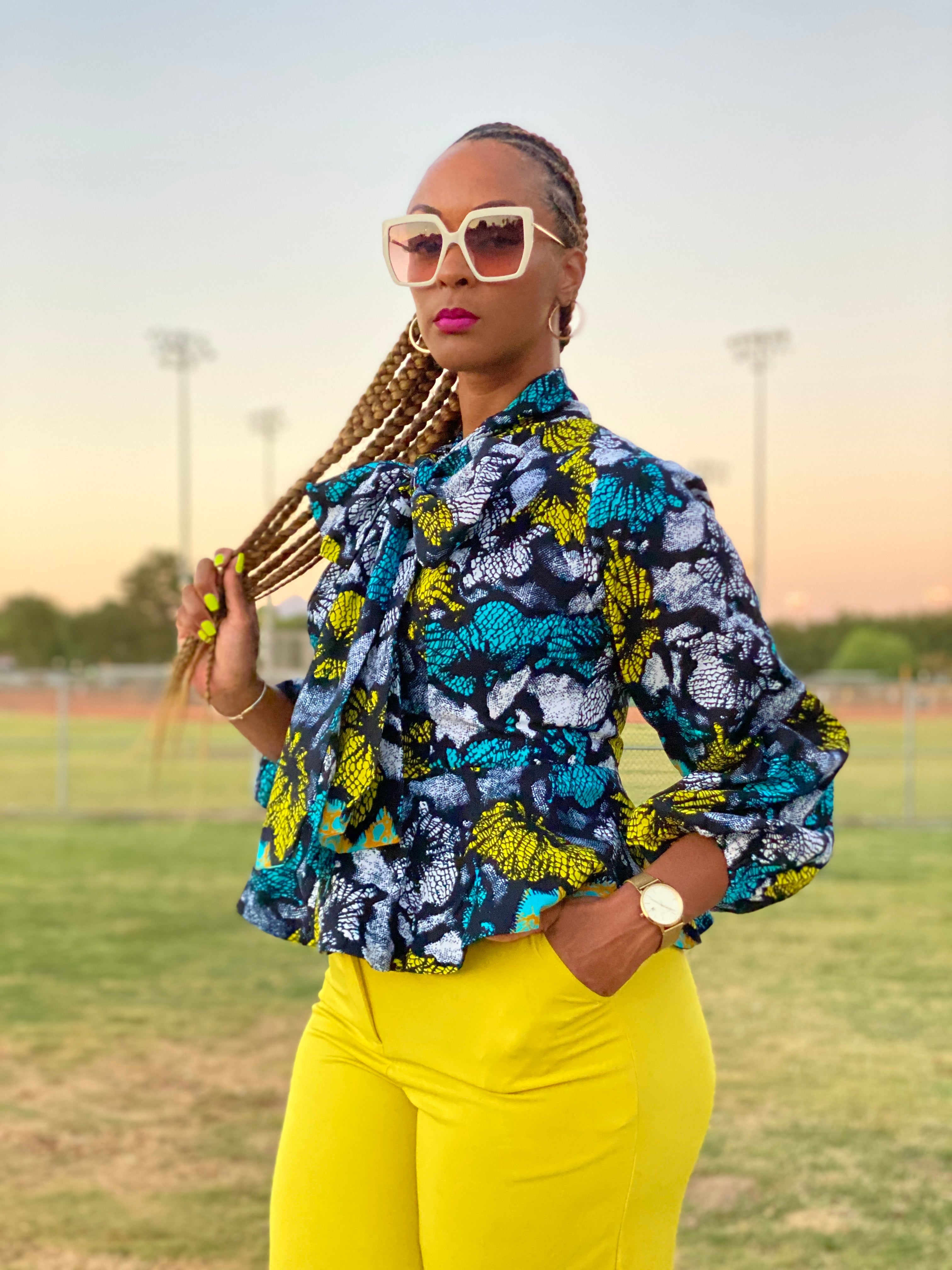 Idara African Print Peplum Top (Teal) NIKI KAY