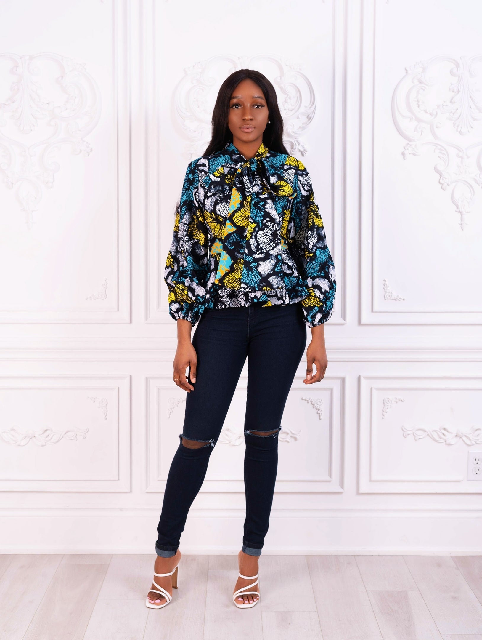 Idara African Print Peplum Top (Teal) NIKI KAY
