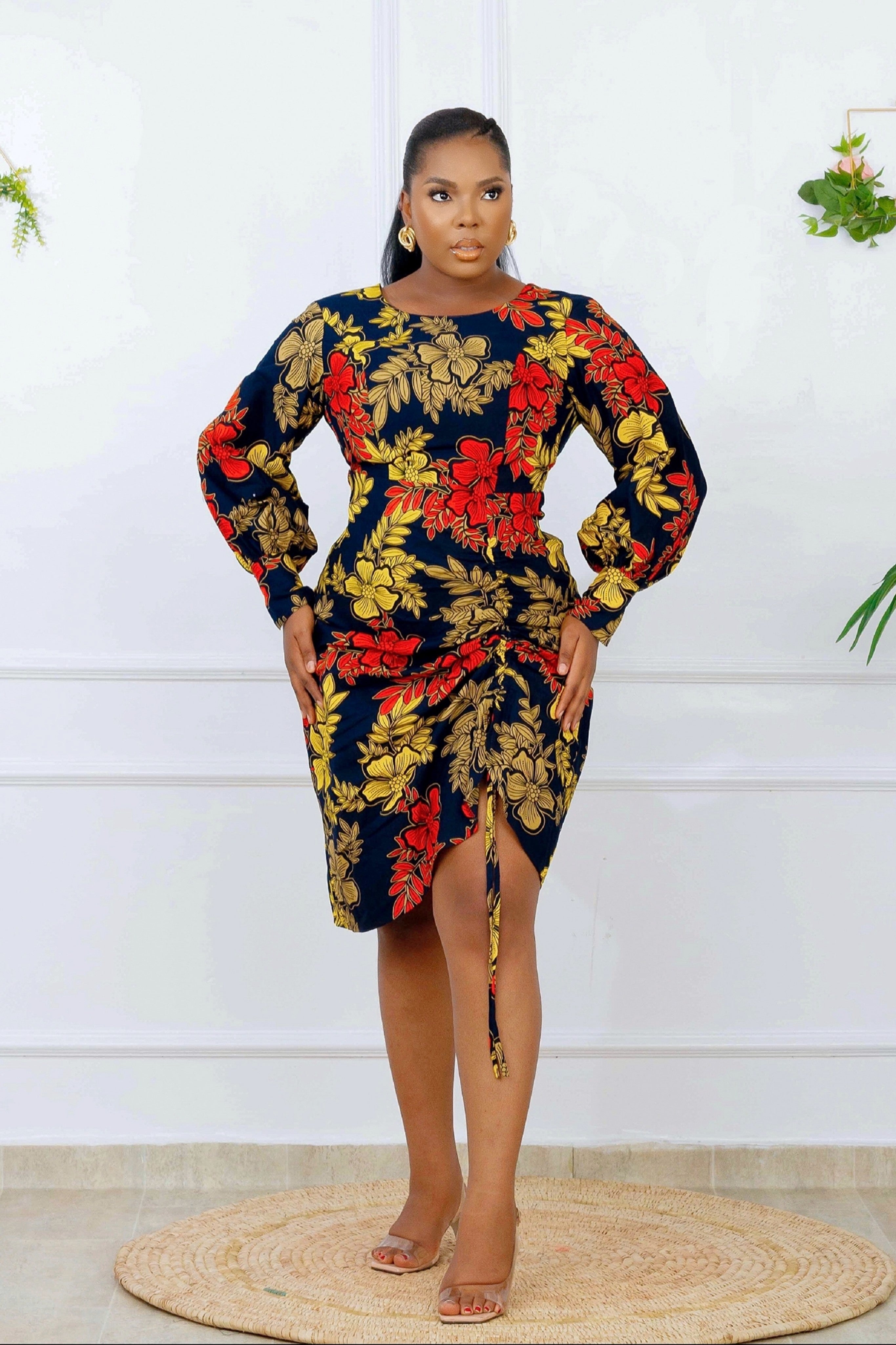 Kike African Print Drawstring Dress (Black Multi) NIKI KAY