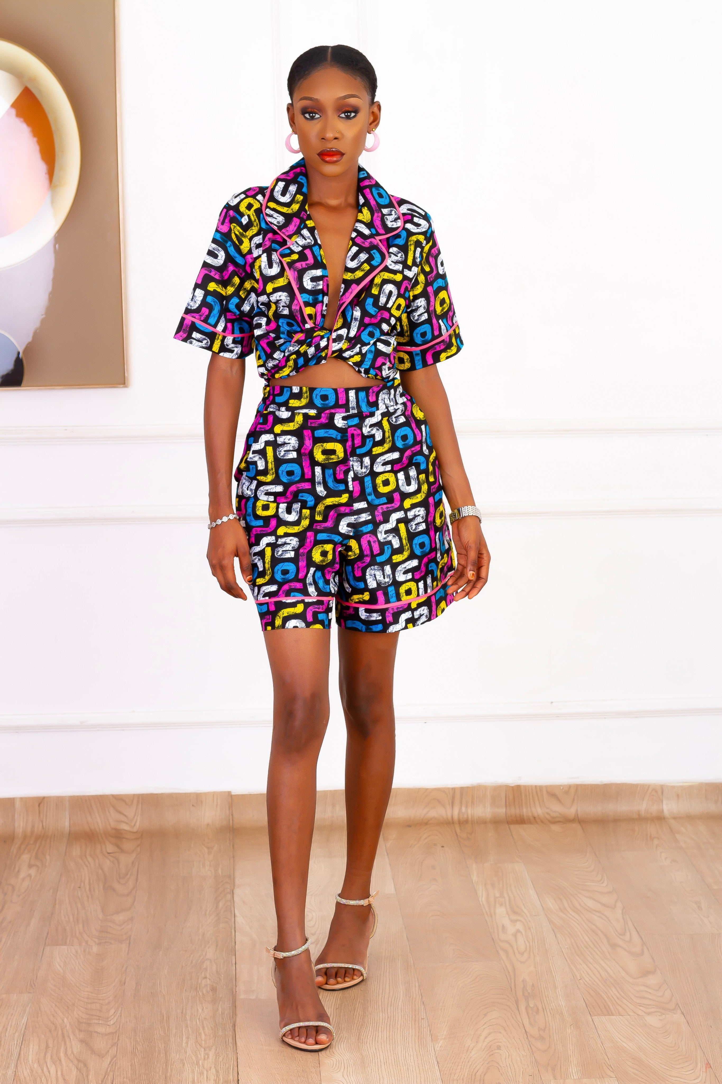 Kimani African Print Shirt & Shorts Set (Pink)