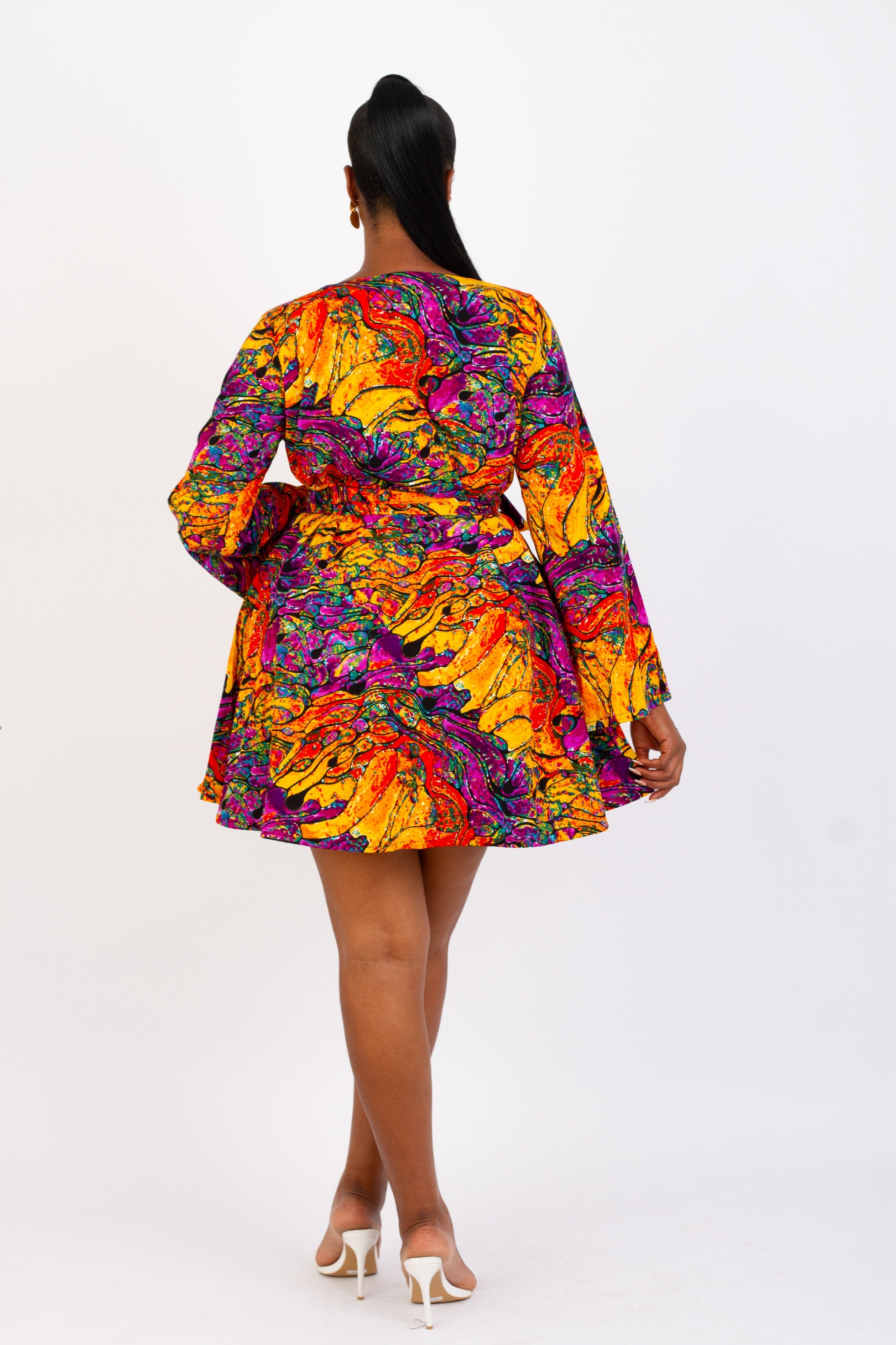 Lade African Print Flared Dress (Orange Multi) NIKI KAY