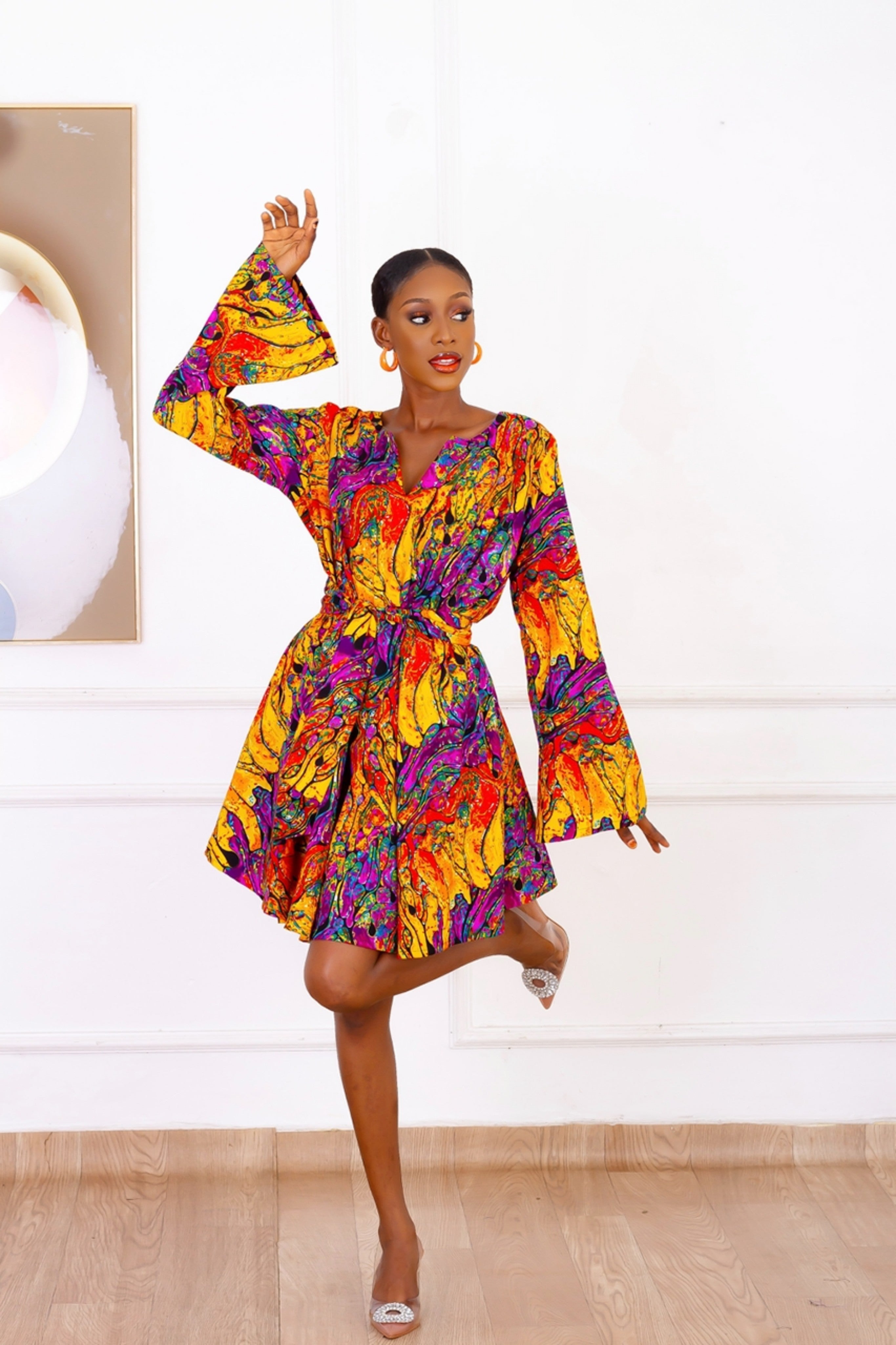 Lade African Print Flared Dress (Orange Multi) NIKI KAY