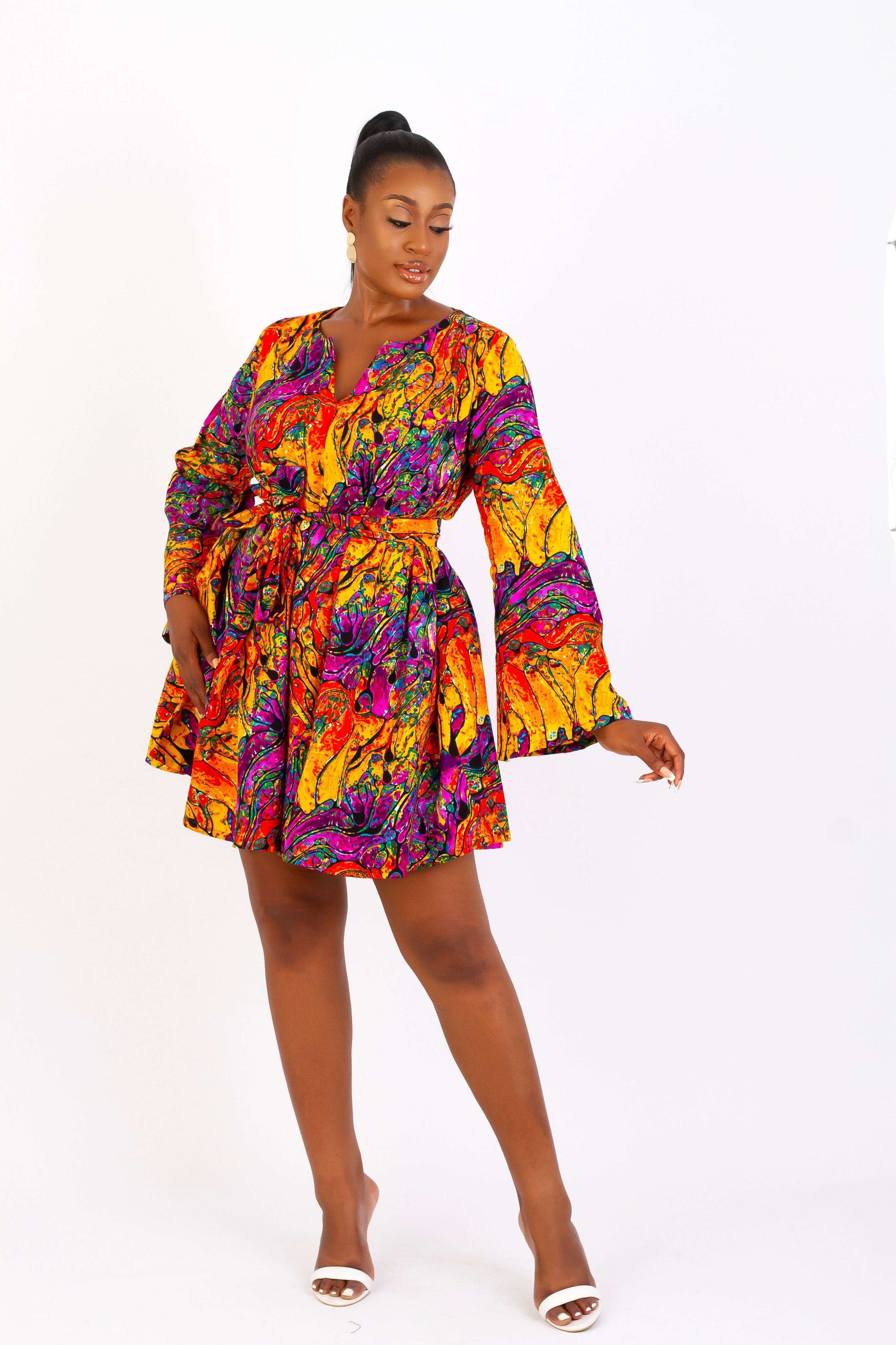 Lade African Print Flared Dress (Orange Multi)