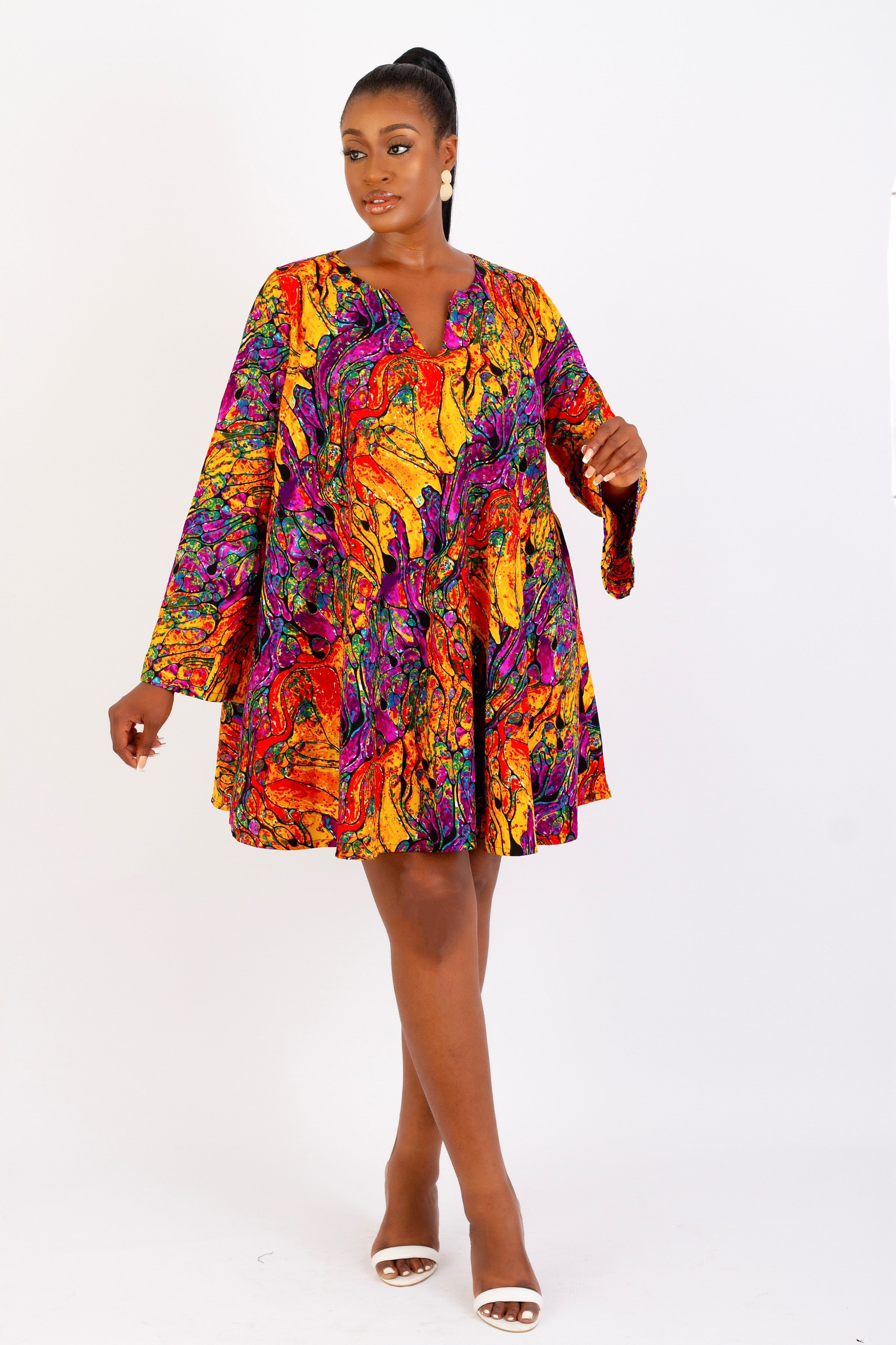 Lade African Print Flared Dress (Orange Multi) NIKI KAY