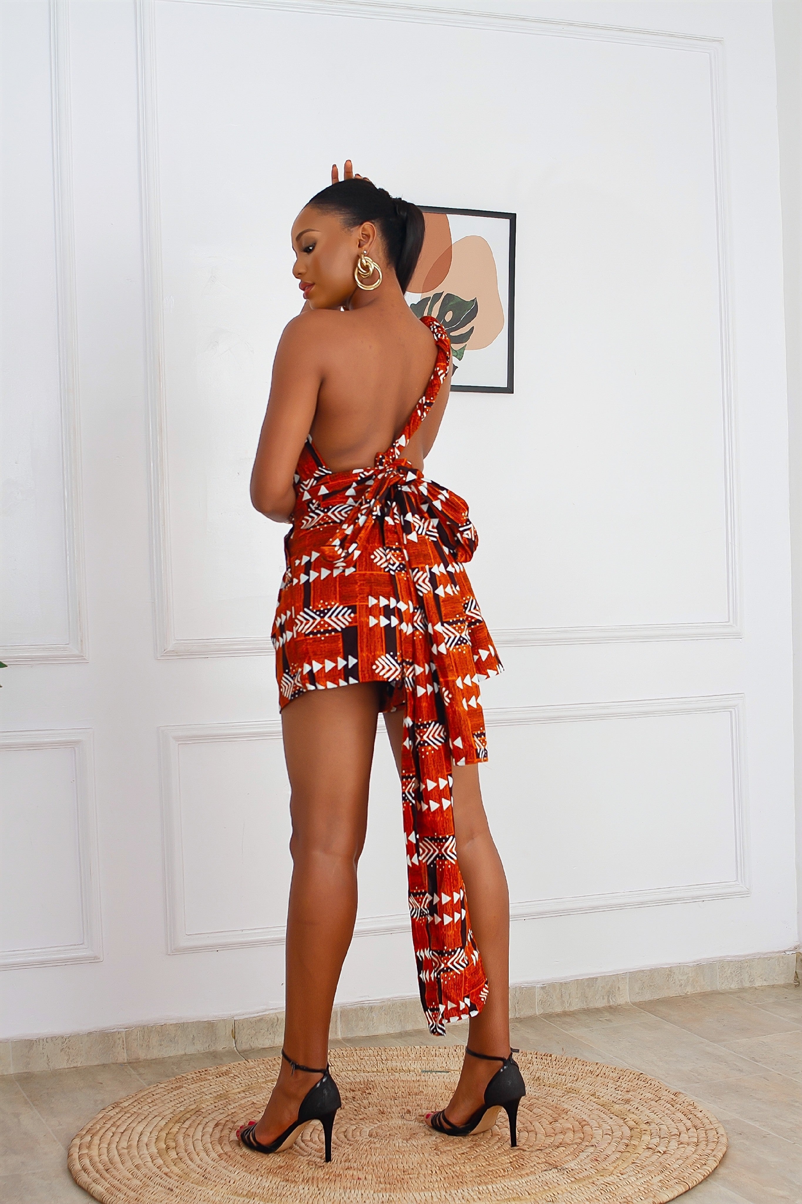 Makena African Print Infinity Romper (Brown)