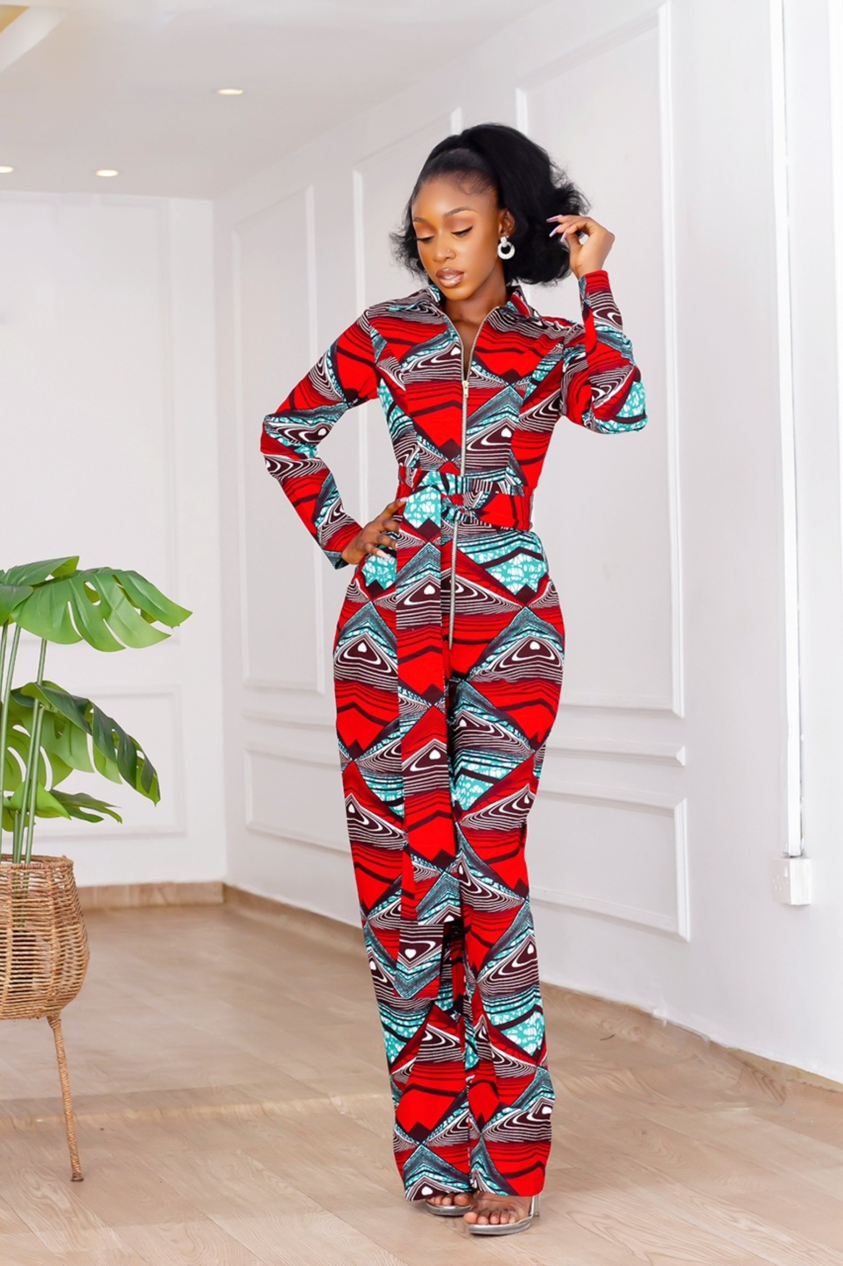 Taraji Zippered Jumpsuit (Red) NIKI KAY