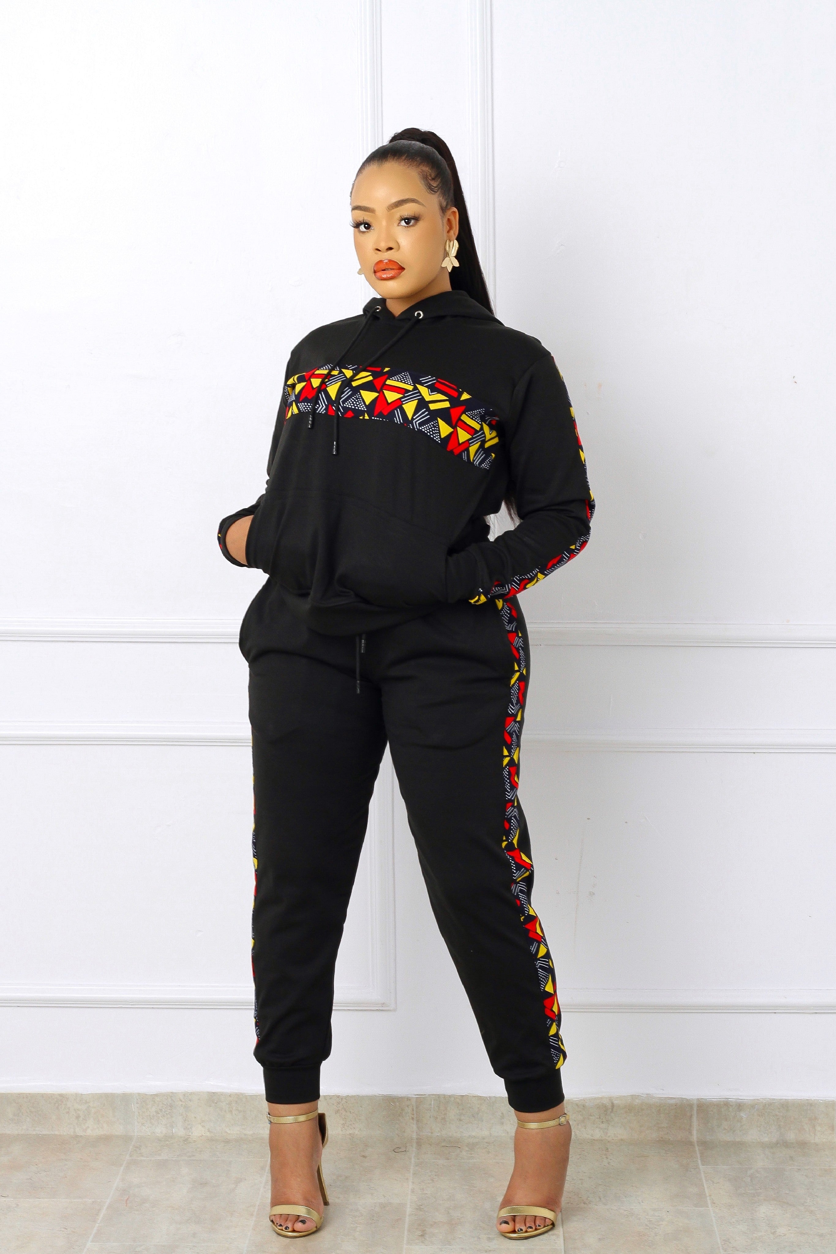 Nala African Print Jogger Set (Black Multi)