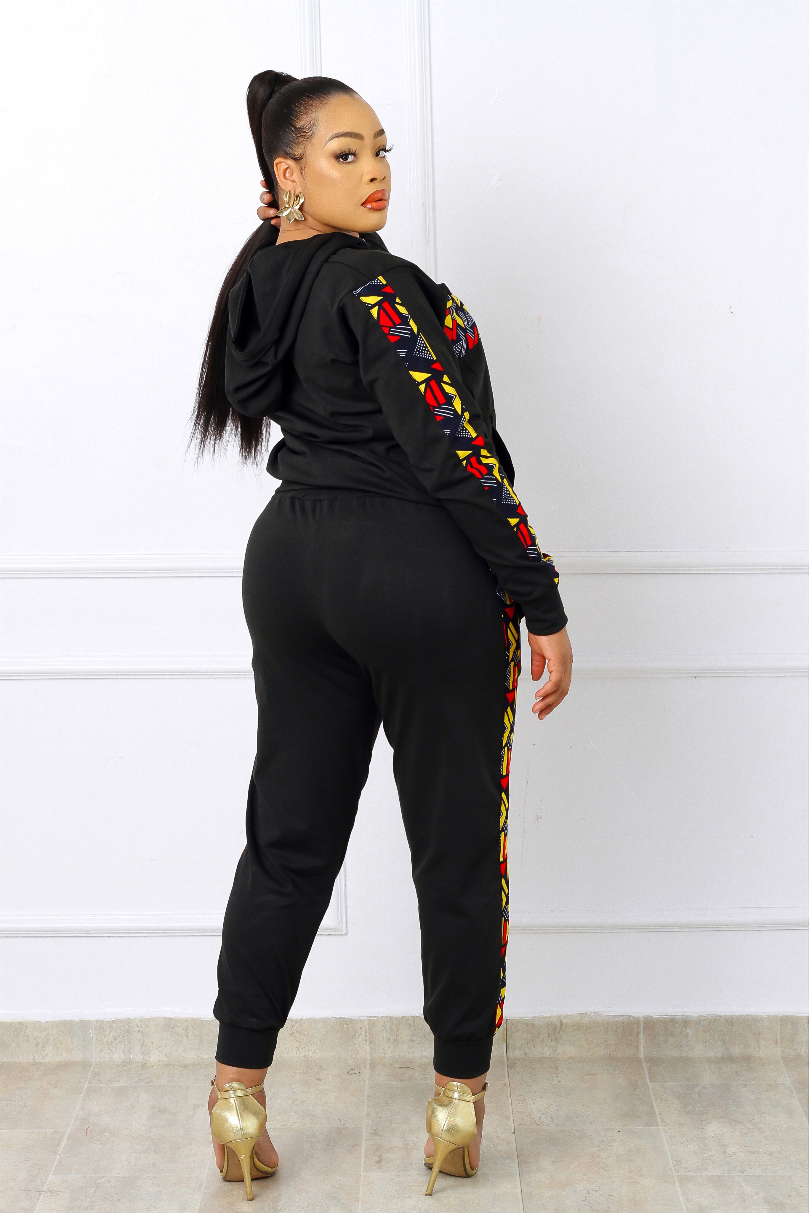 Nala African Print Jogger Set (Black Multi)