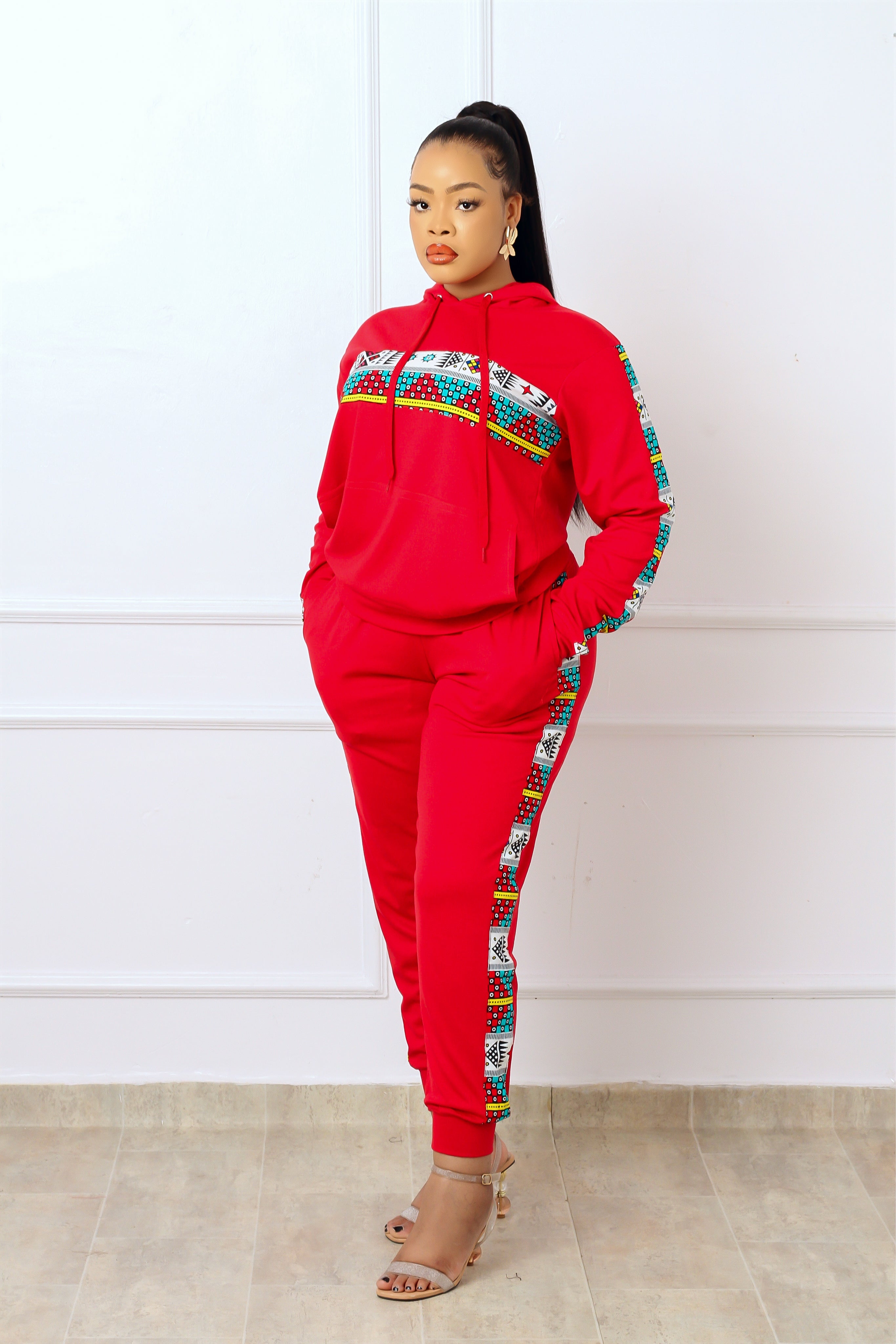Nala African Print Jogger Set (Red) NIKI KAY